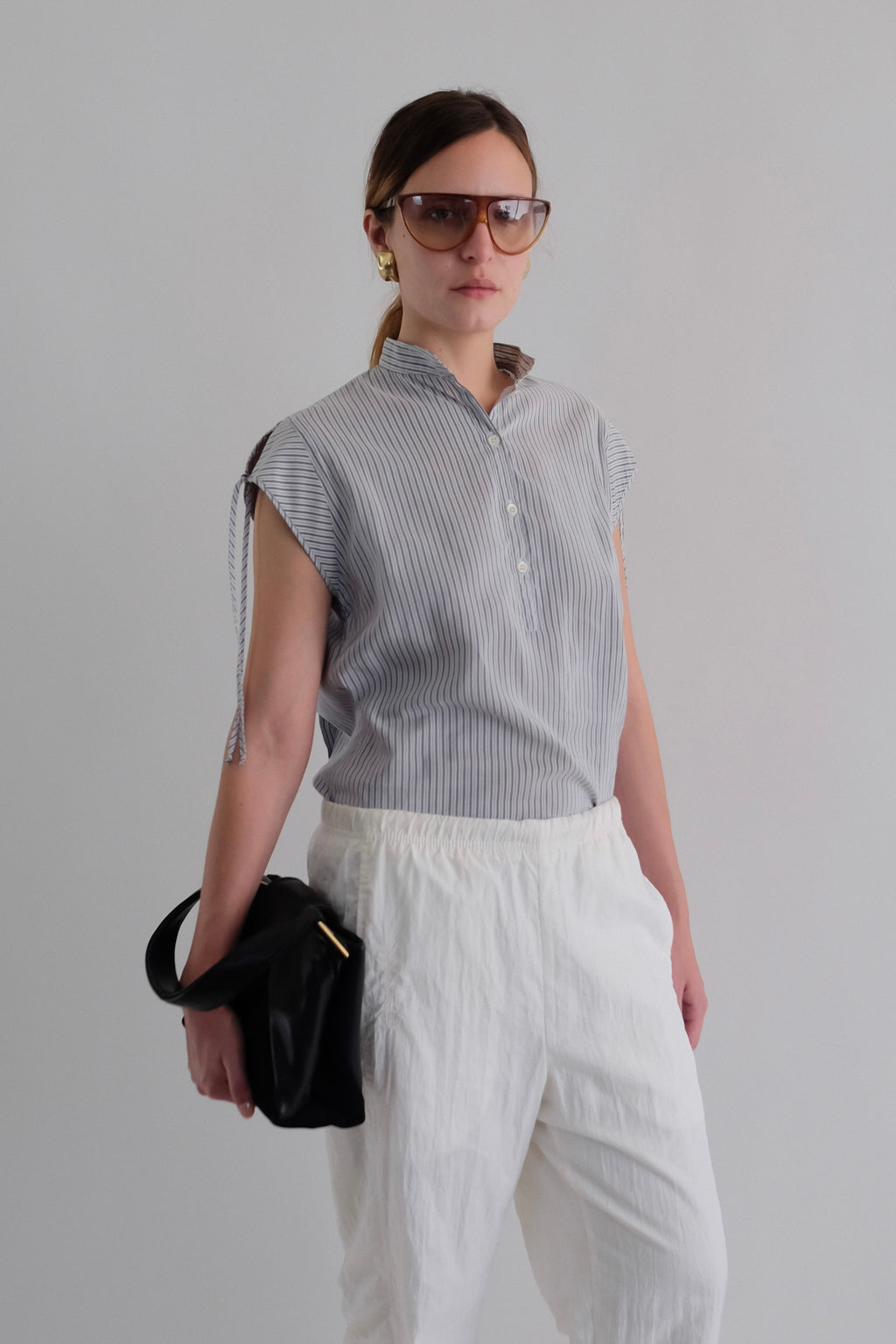 1980S VALENTINO MISS V STRIPED COTTON-SILK SHIRT