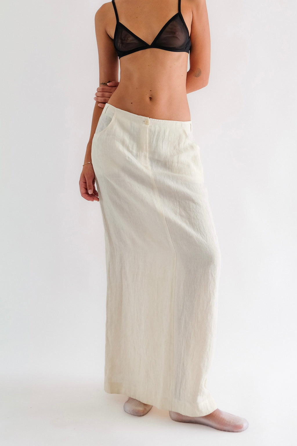 ANGELO STORE VINTAGE DEADSTOCK LINEN MAXI SKIRT IN PANNA