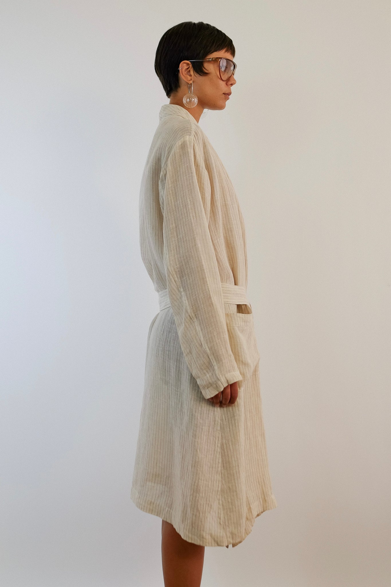 80S ISSEY MIYAKE - PLANTATION LINE ROBE IN ECRU LINEN