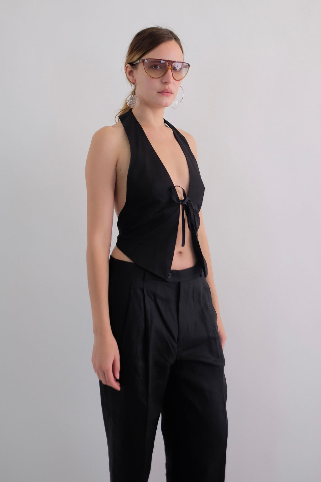 MAURO GRIFONI HALTER TIE TOP IN BLACK