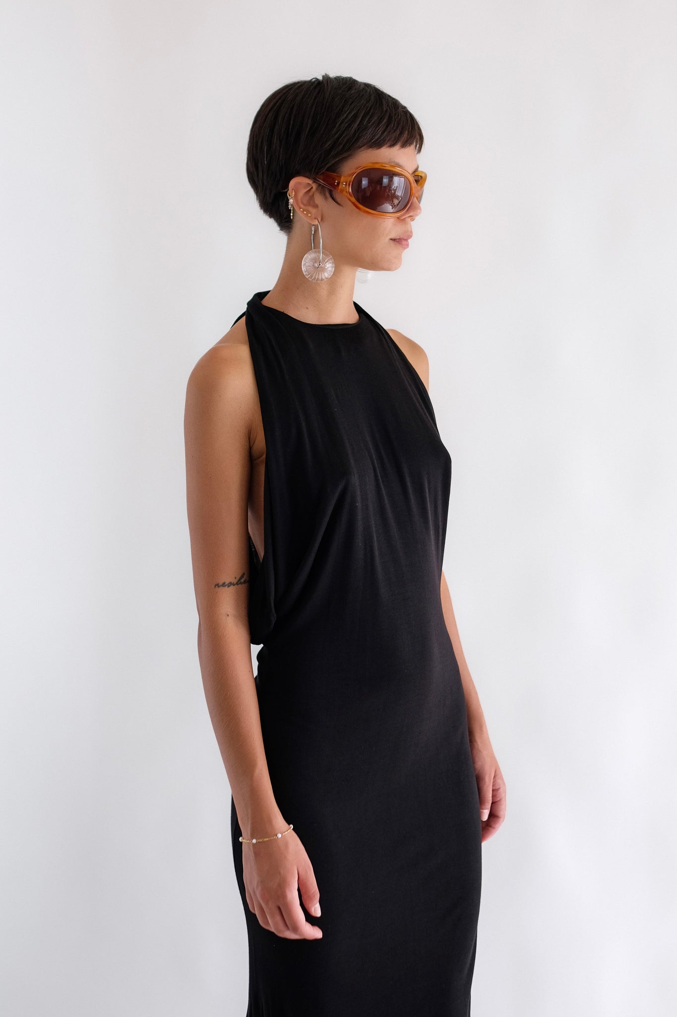 ALEXANDER MCQUEEN S/S 2001 DOCUMENTED ‘VOSS’ COLLECTION DRESS IN BLACK JERSEY