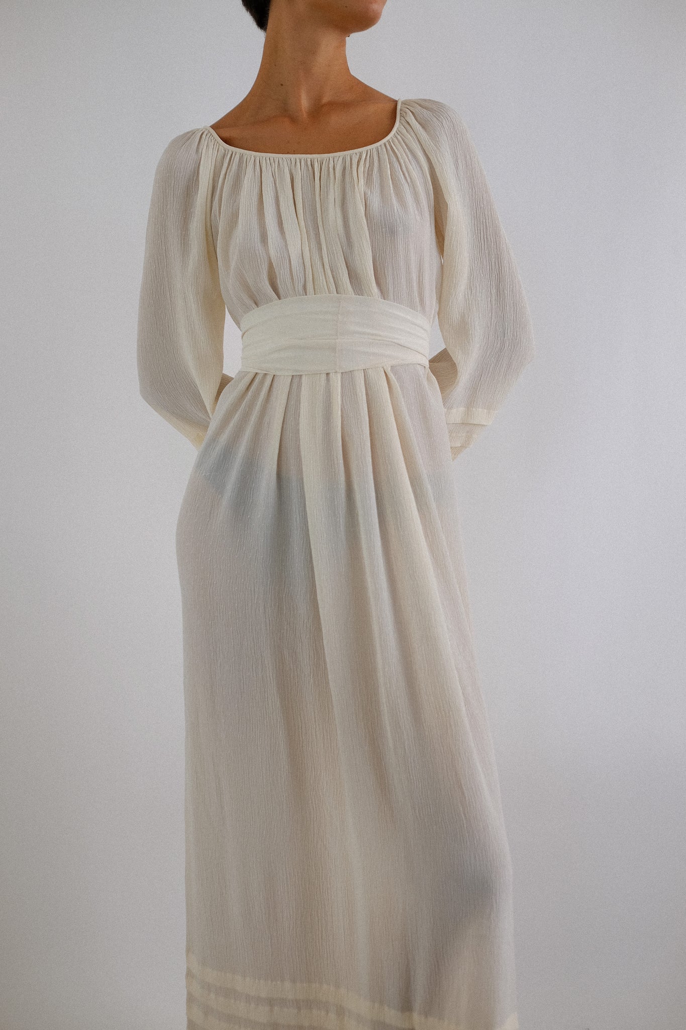 1970s VINTAGE SILK MAXI DRESS IN IVORY