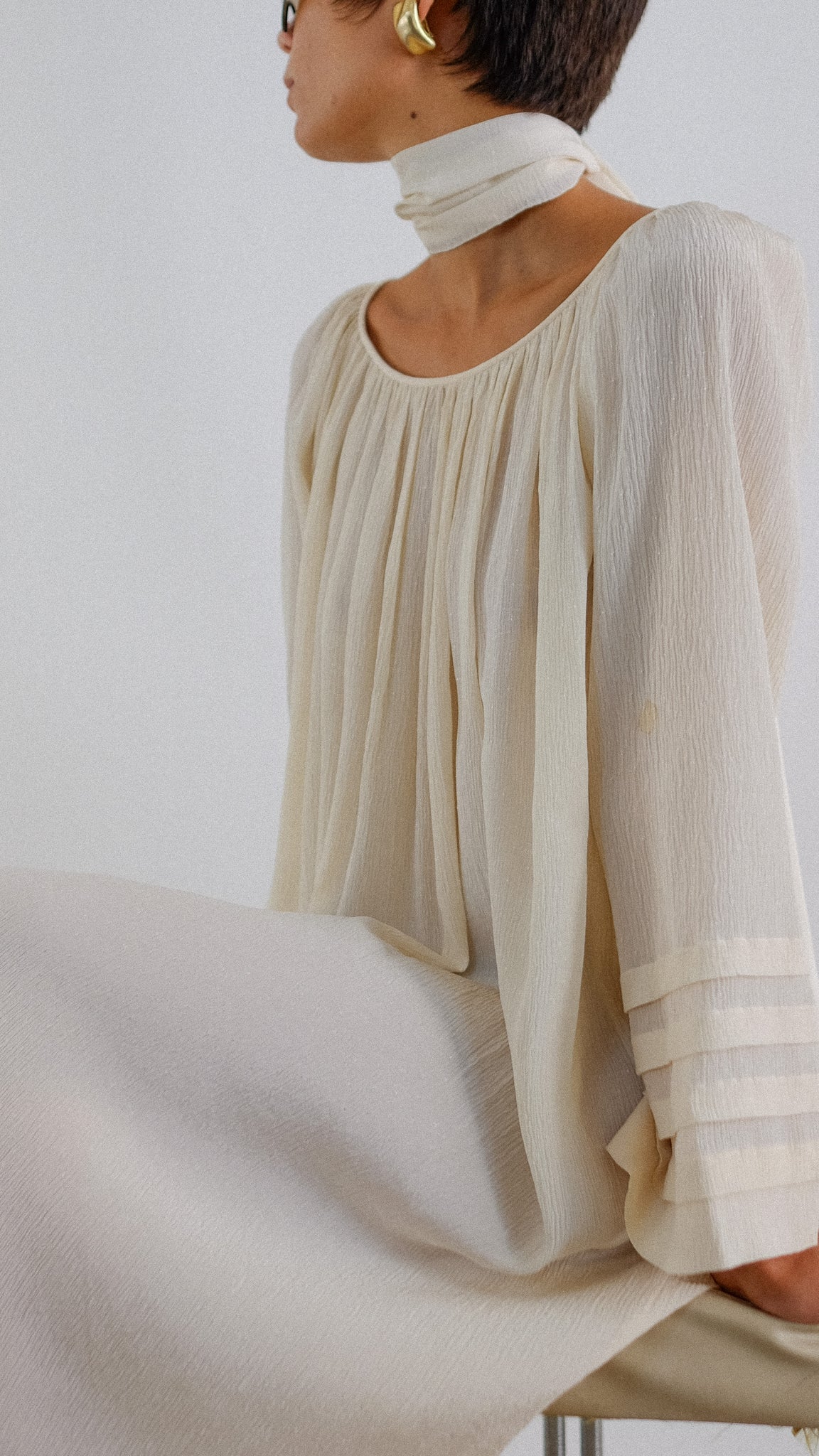 1970s VINTAGE SILK MAXI DRESS IN IVORY