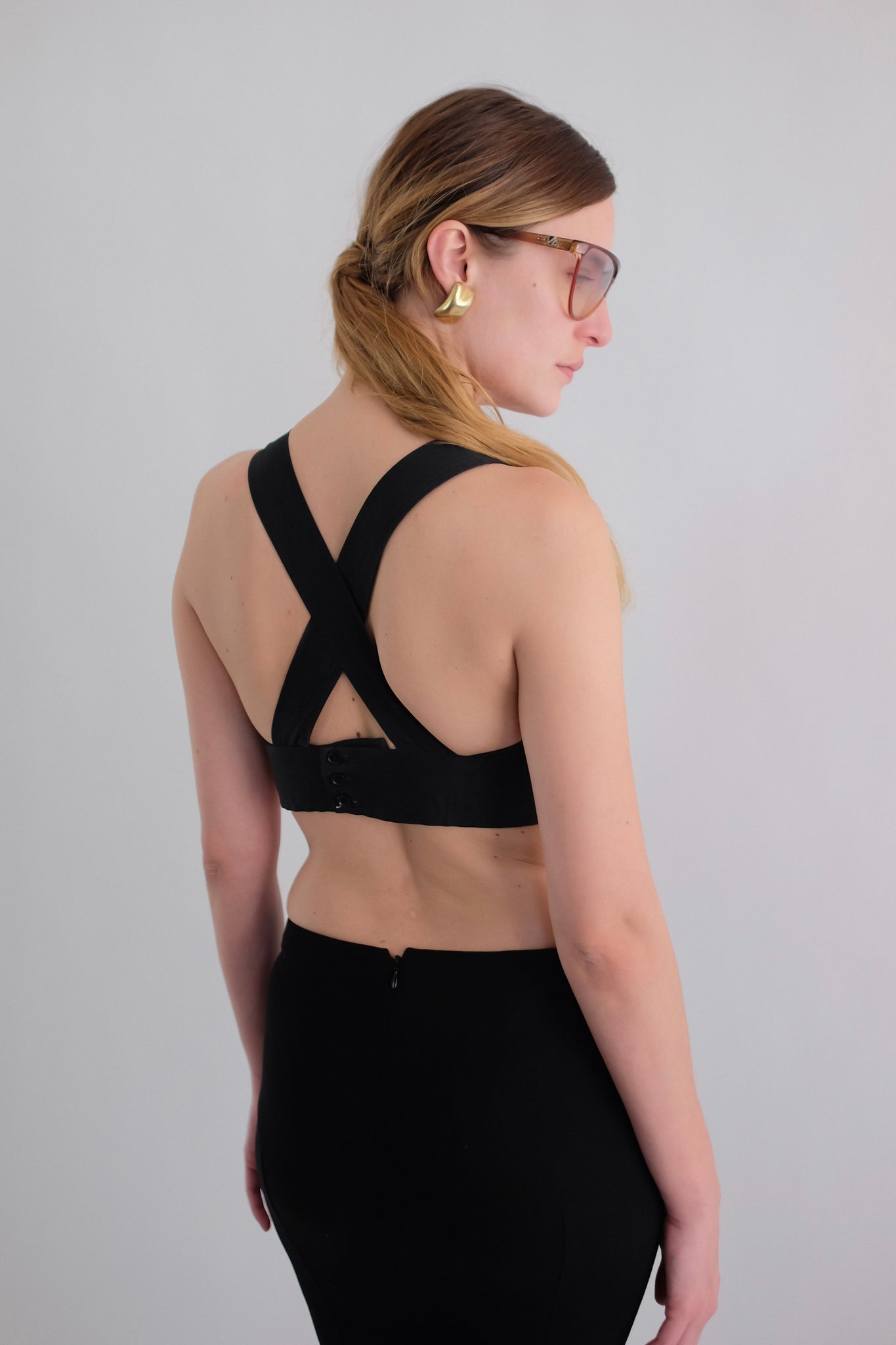 1980S OAKS BY GIANFRANCO FERRÉ COTTON BUSTIER IN BLACK