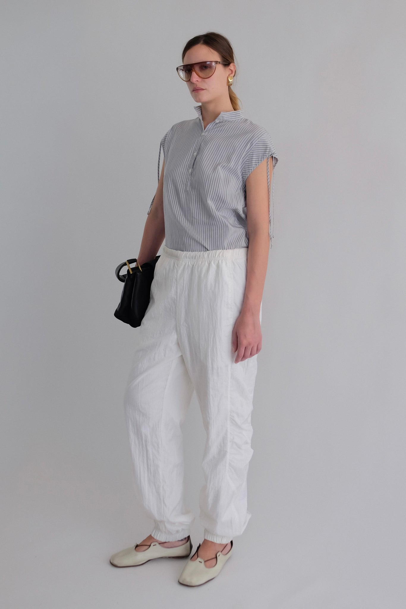 80S SERGIO TACCHINI PANELED-RUCHED SPORT PANTS IN WHITE