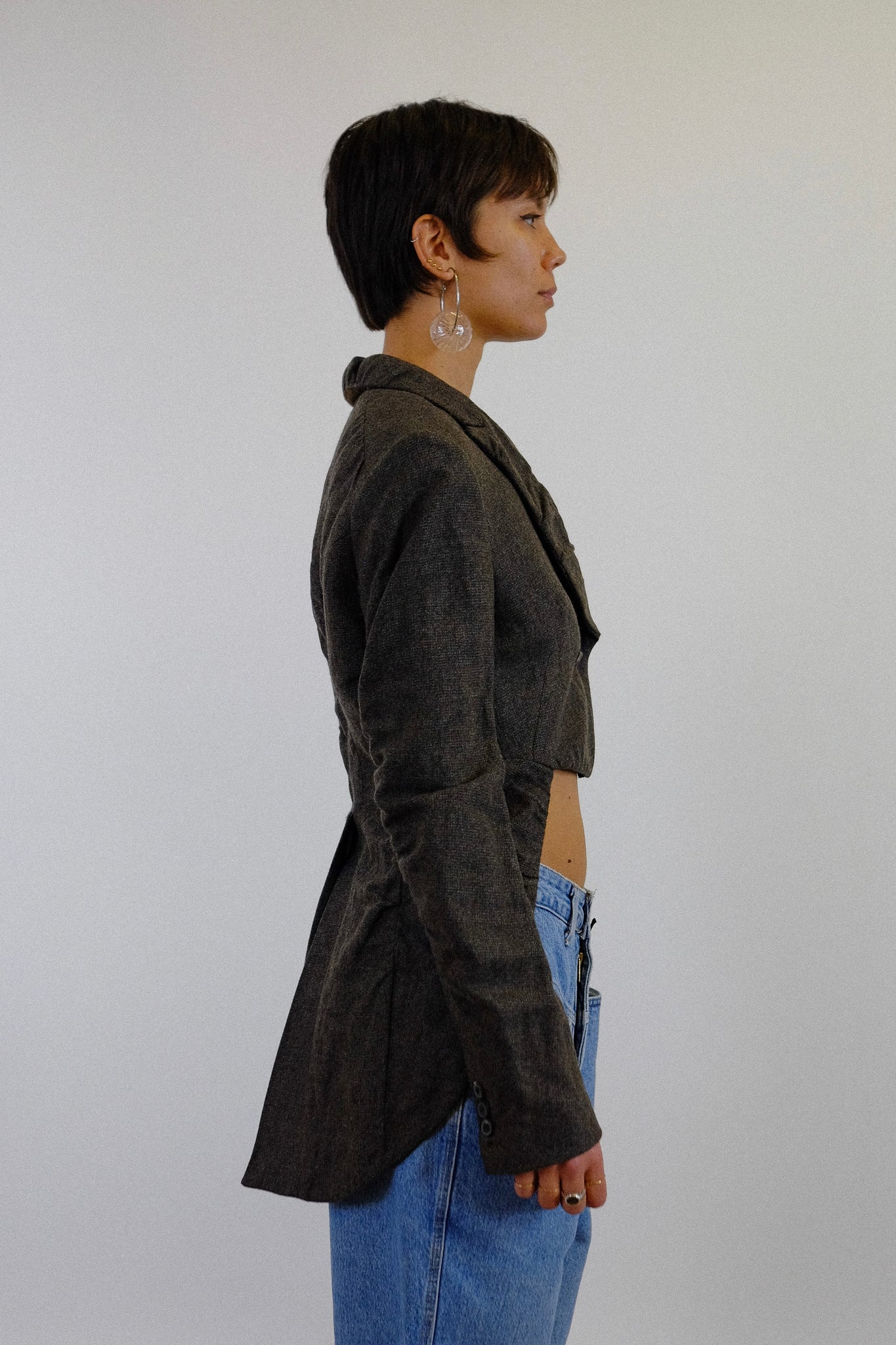 ALLSAINTS SPITALFIELDS FITTED TAILORED TAILCOAT IN LIGHT BROWN