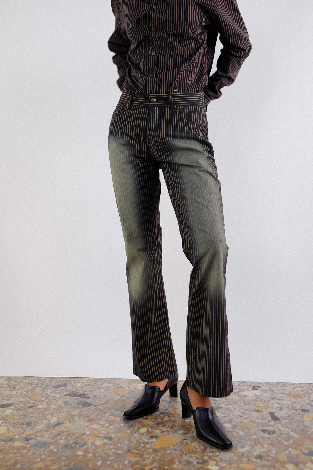 JUST CAVALLI PANTS IN BLACK & GOLD PINSTRIPE