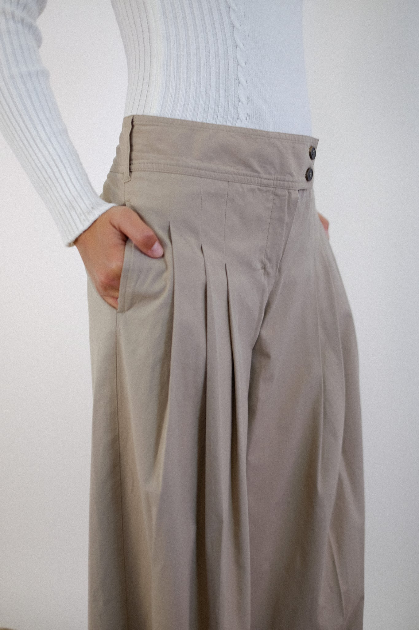 MAXMARA WIDE LEG PLEAT PANTS IN TAUPE