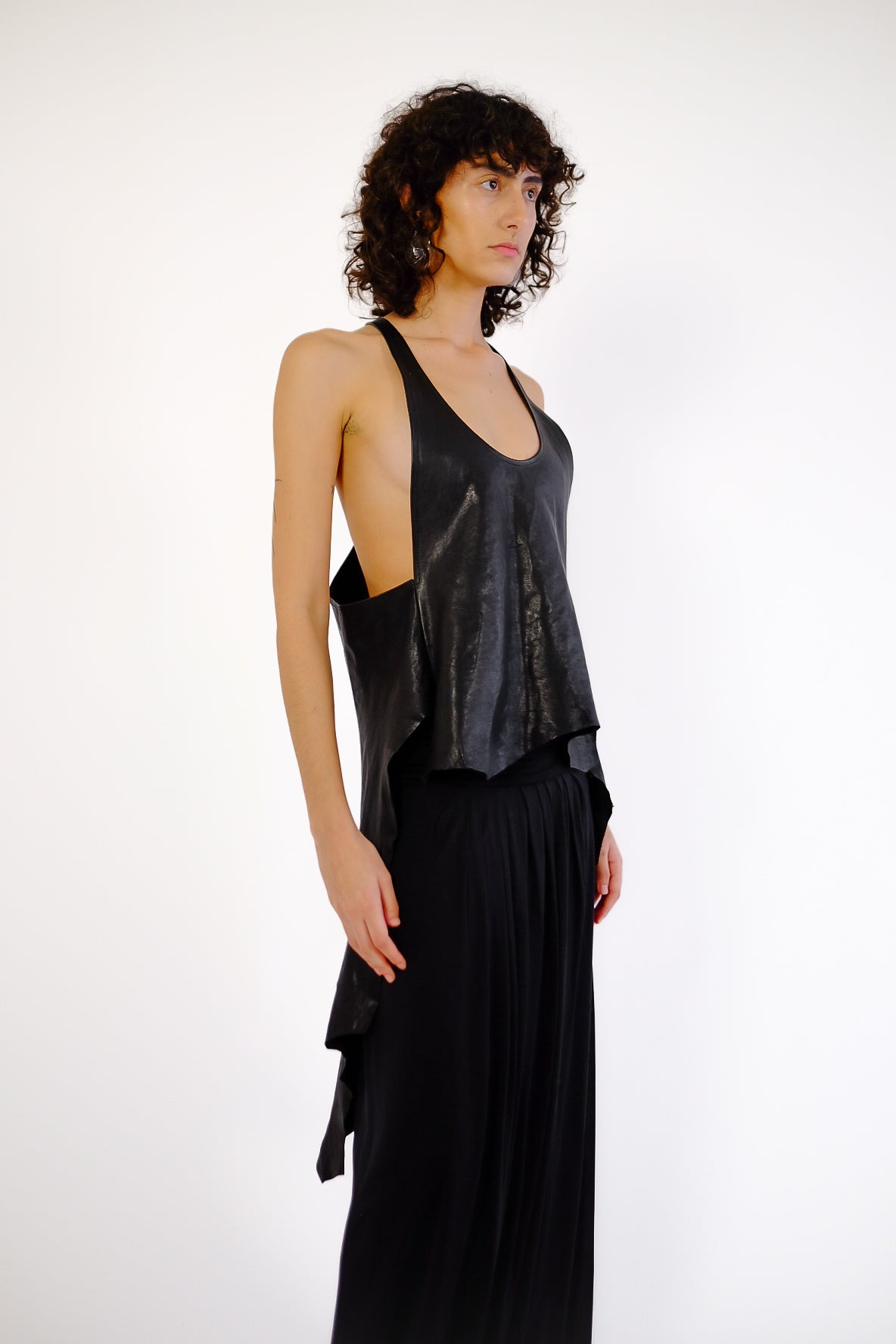 BLACK ARTISANAL LEATHER TOP