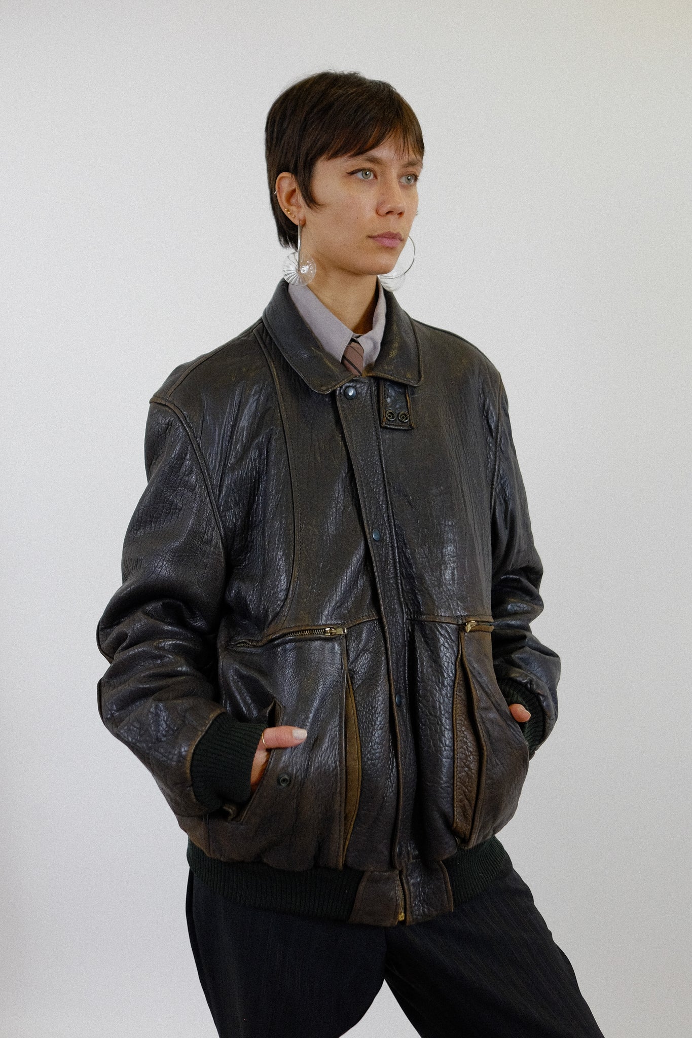 ANGELO LITRICO LEATHER JACKET IN DISTRESSED BROWN