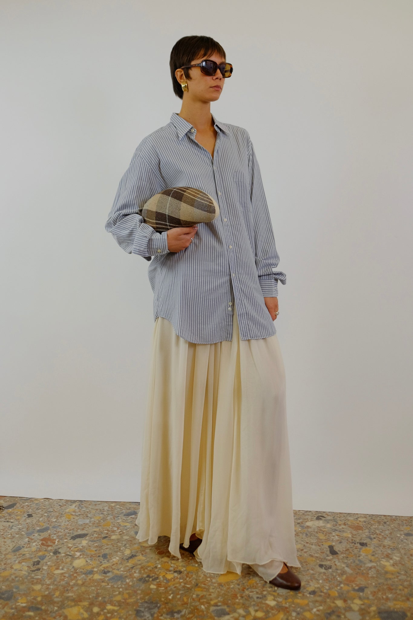 1970S COUTURE SILK SKIRT IN CREAM WHITE