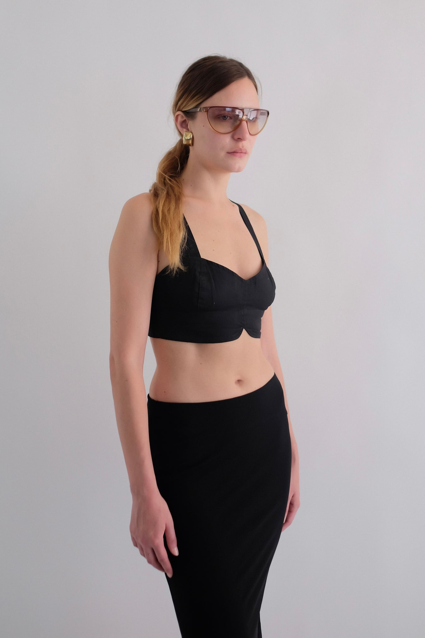 1980S OAKS BY GIANFRANCO FERRÉ COTTON BUSTIER IN BLACK
