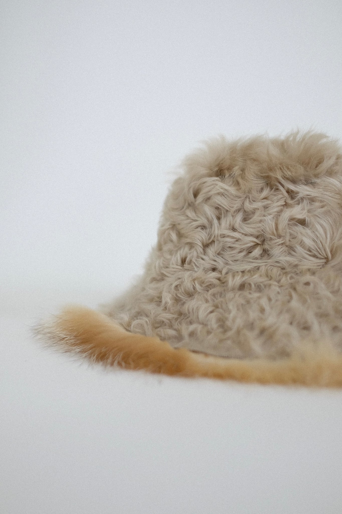 STEFANEL DEADSTOCK SHEARLING FUR HAT IN NEUTRAL