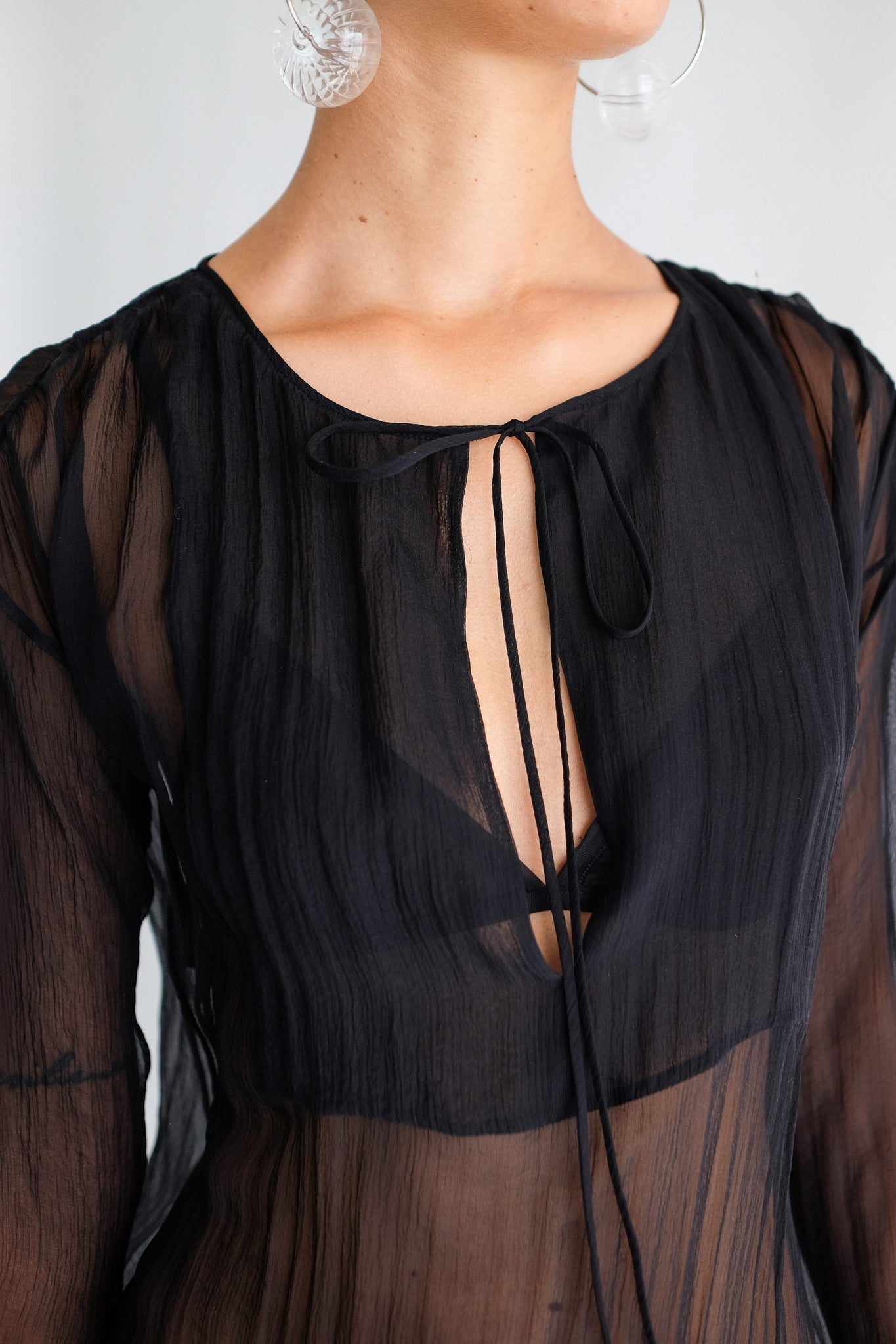 PRADA SHEER MINI DRESS IN BLACK SILK CHIFFON