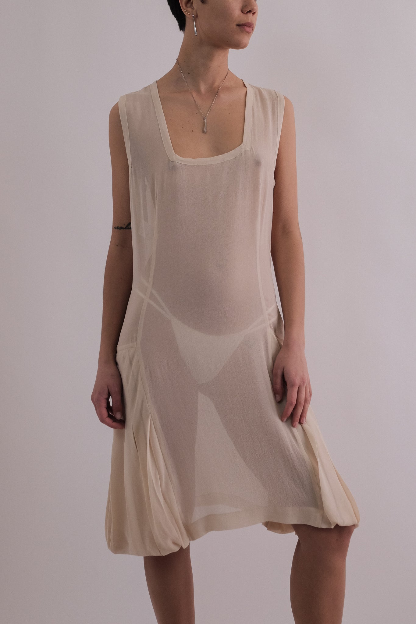 PAUL SMITH PLEAT HIP DRESS IN NUDE