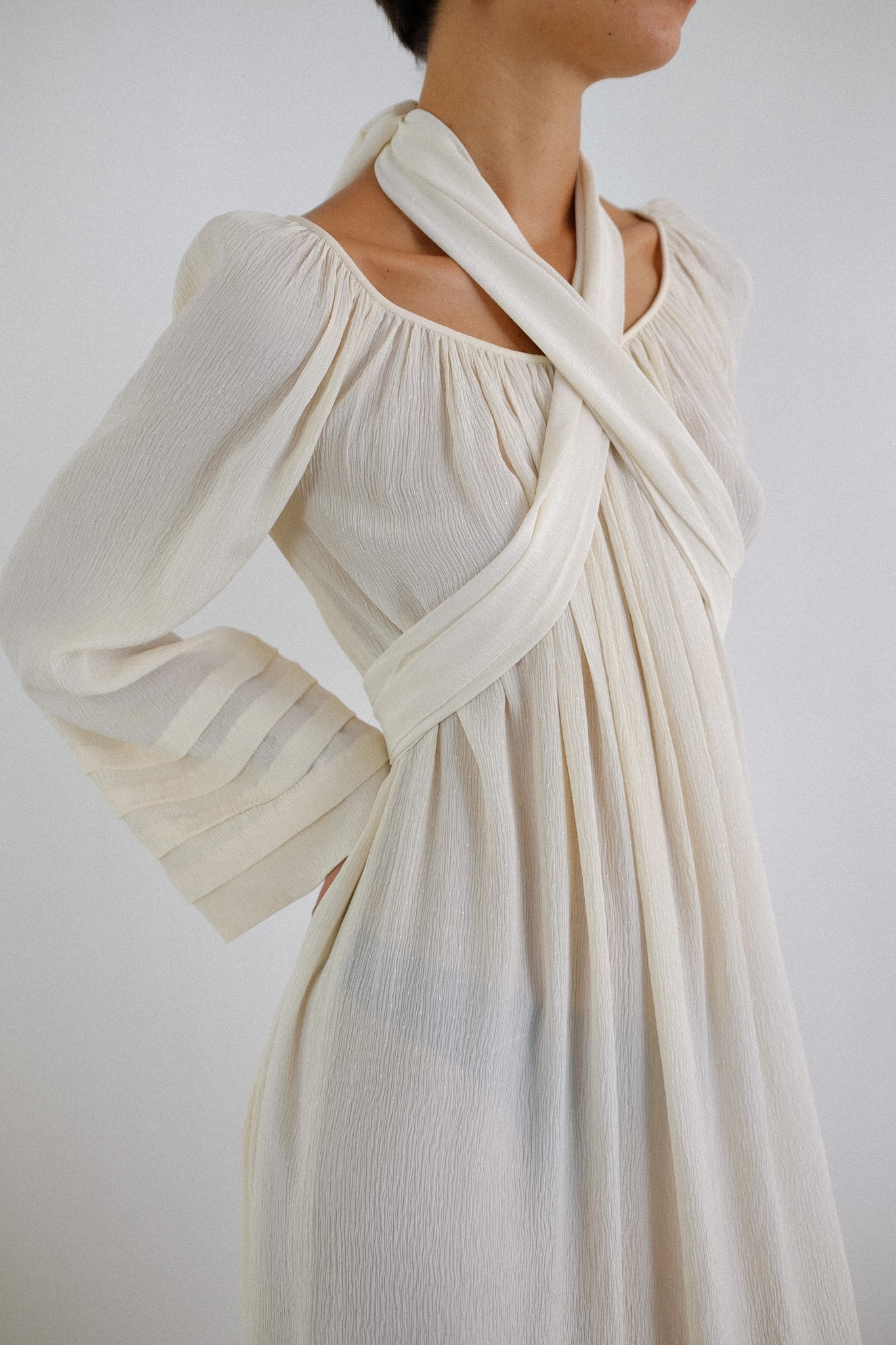 1970s VINTAGE SILK MAXI DRESS IN IVORY