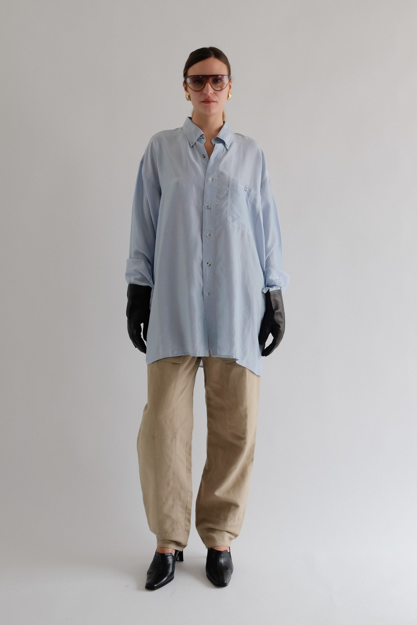 SILK OVERSIZED STRIPED SHIRT IN LIGHT BLUE