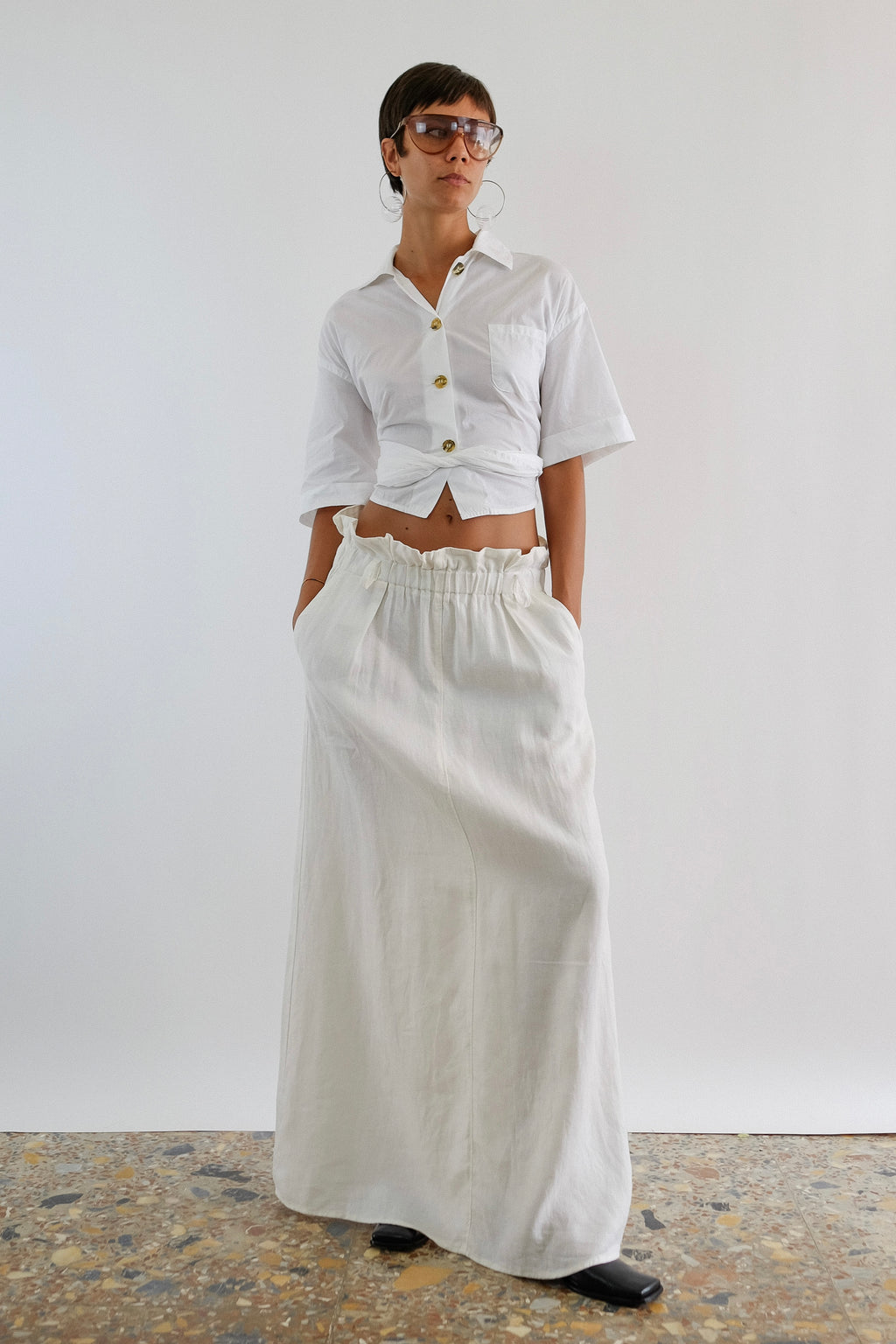 MAX MARA STUDIO MAXI SKIRT IN WHITE LINEN