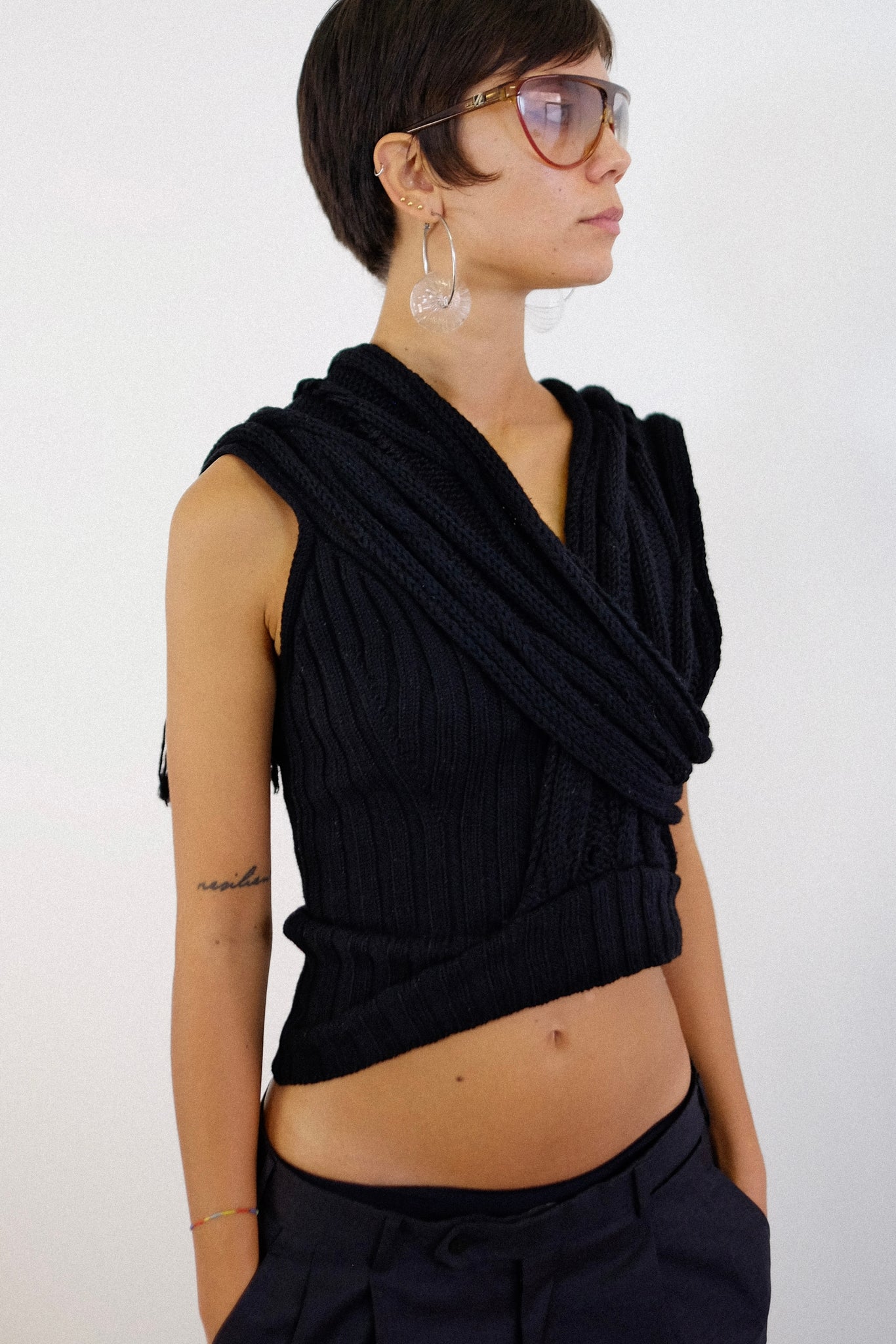 SPORTMAX KNIT TANK WITH BUILT-IN SCARF IN BLACK