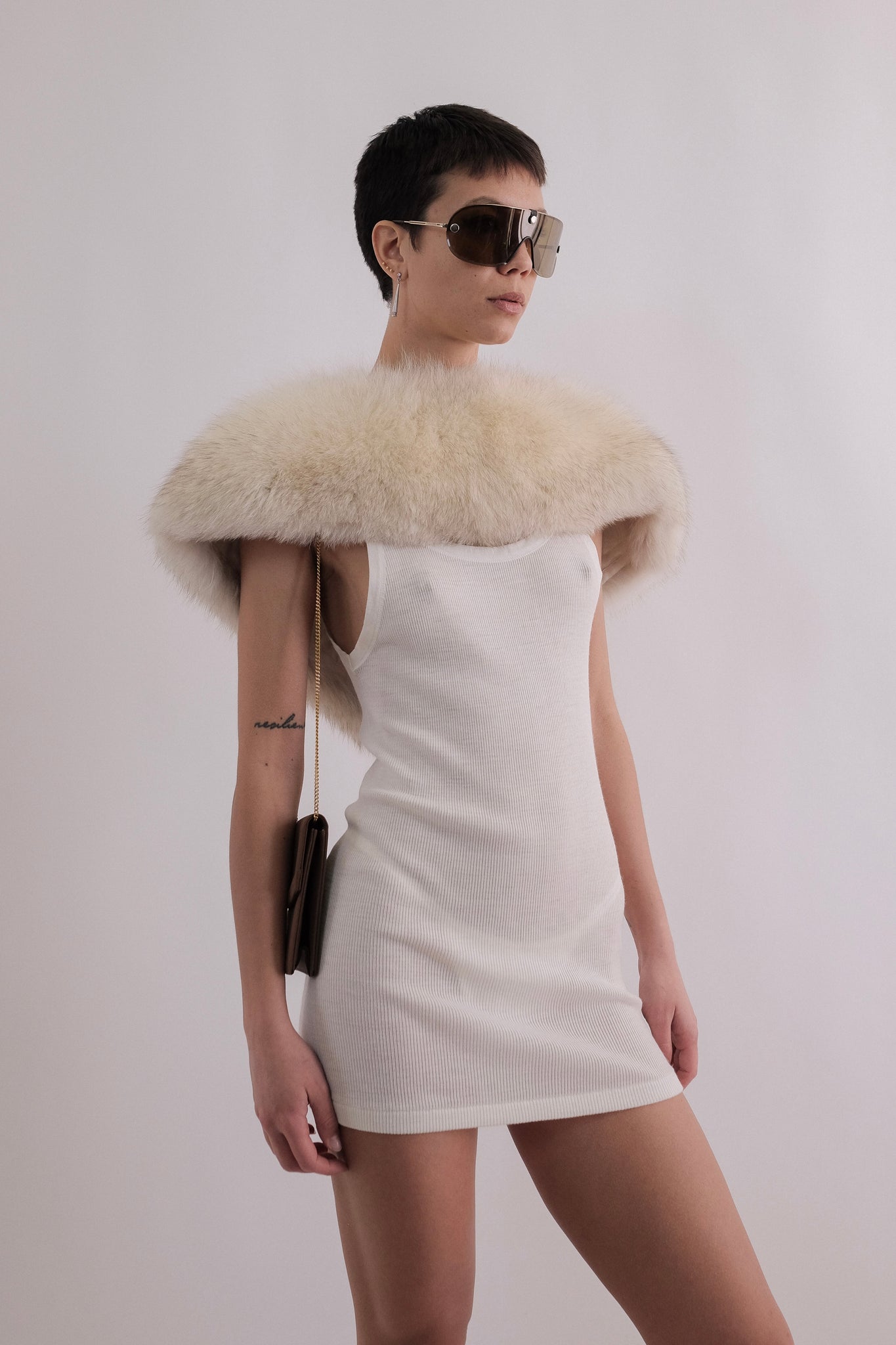 80s DEADSTOCK ITALIAN RIBBED LAYERING TANK DRESS IN WHITE