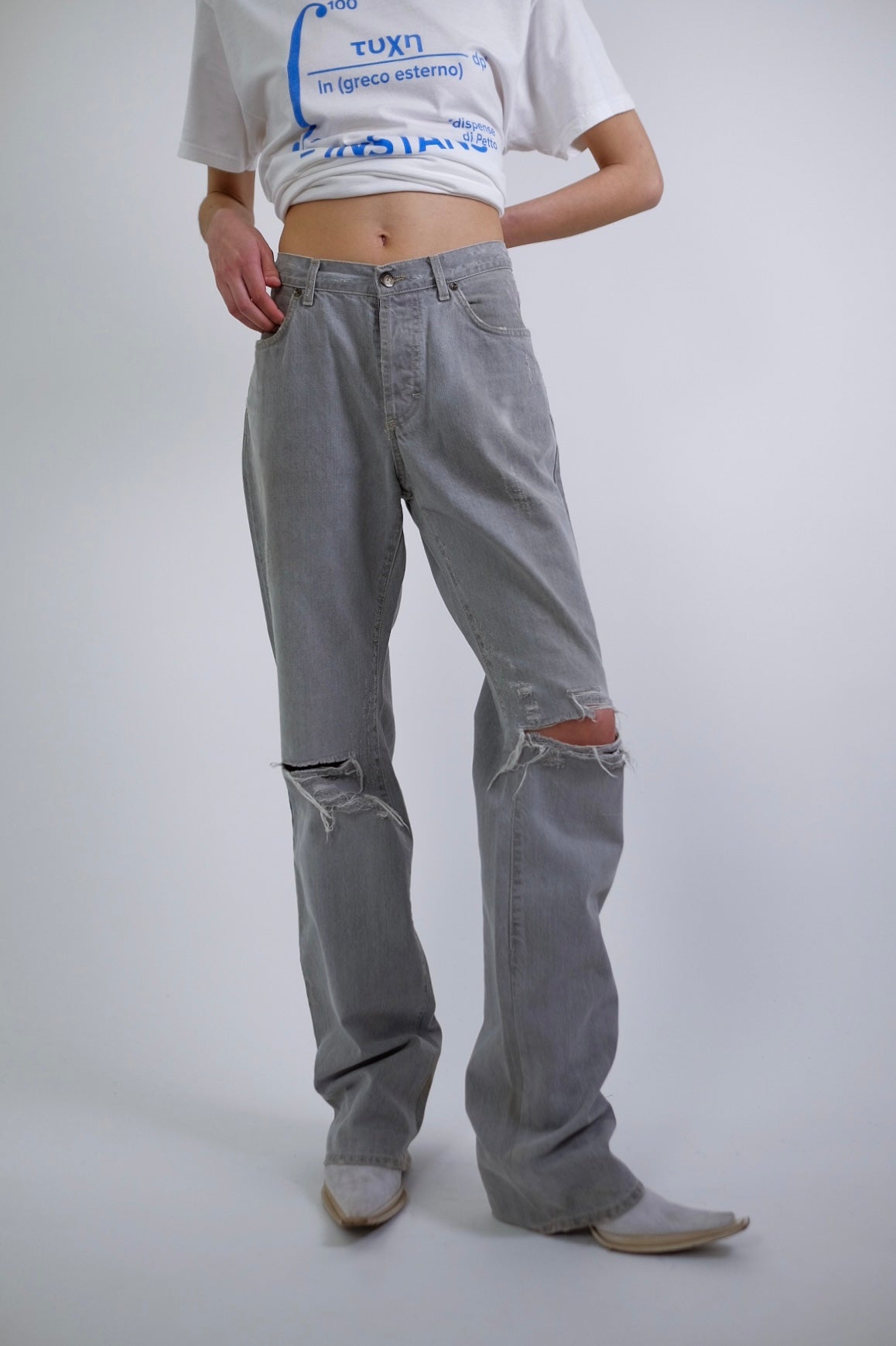 GREY DISTRESSED CAVALLI JEANS