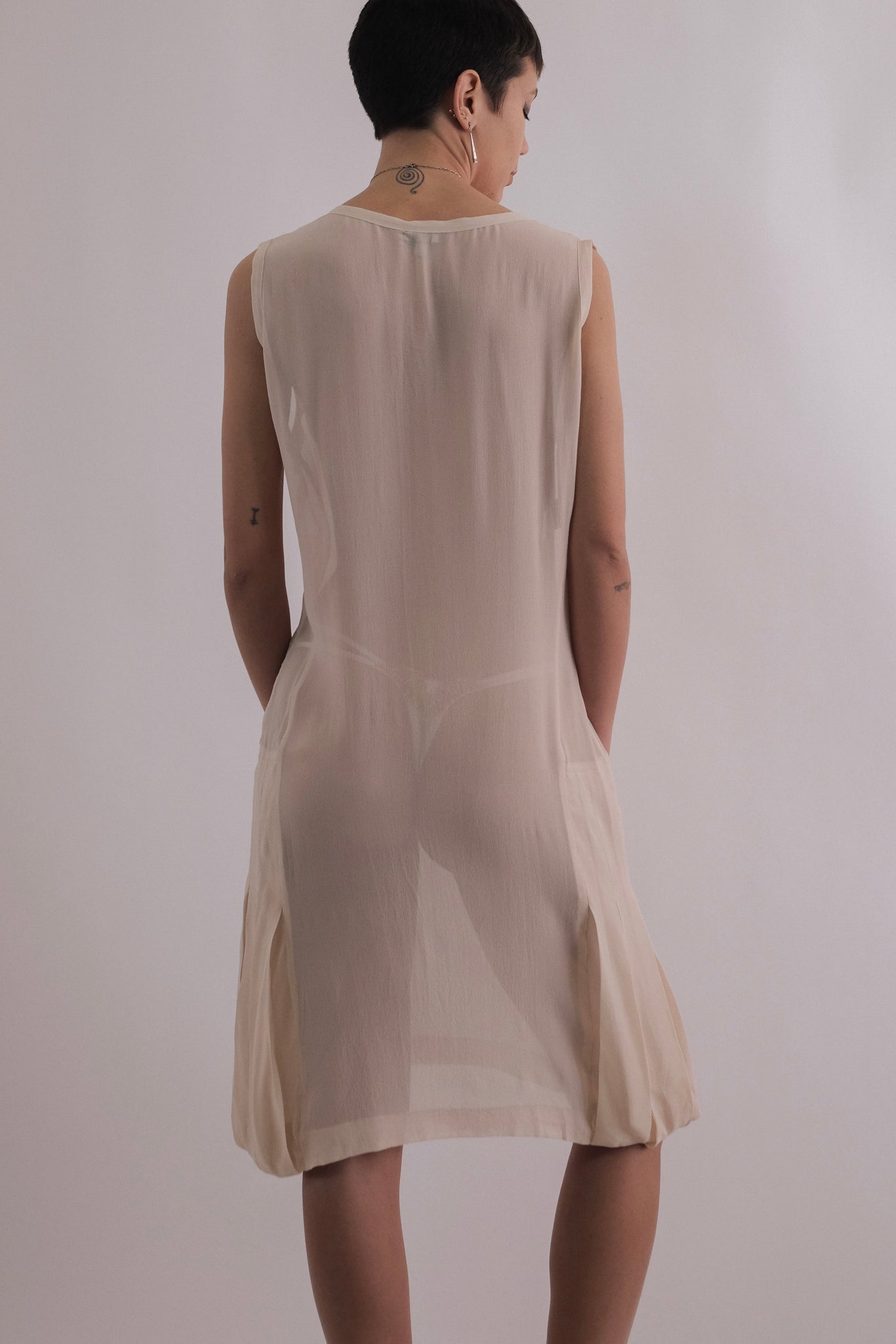 PAUL SMITH PLEAT HIP DRESS IN NUDE