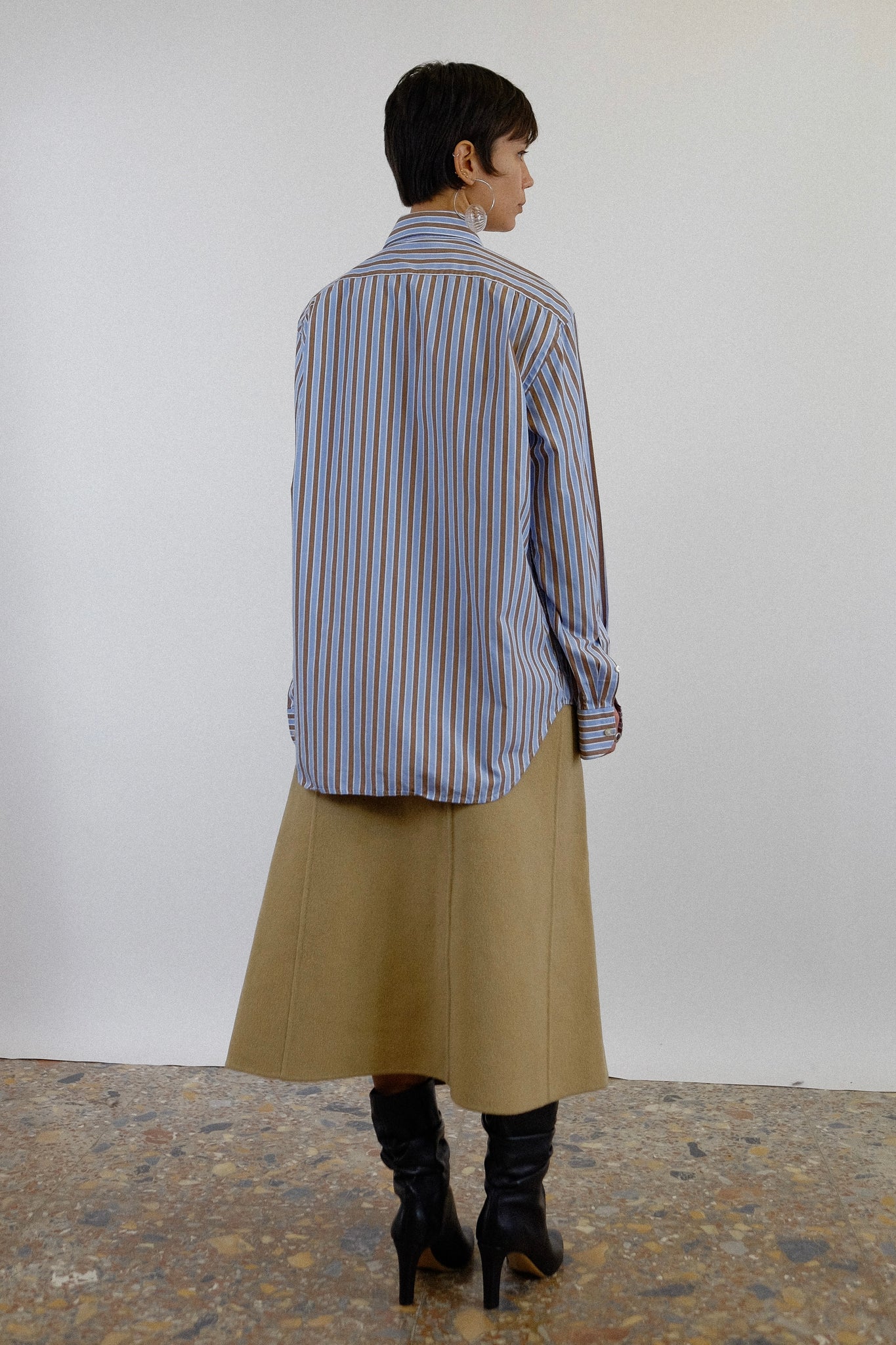 ARTISANAL MILANESE COTTON SHIRT IN BLUE & BROWN STRIPE