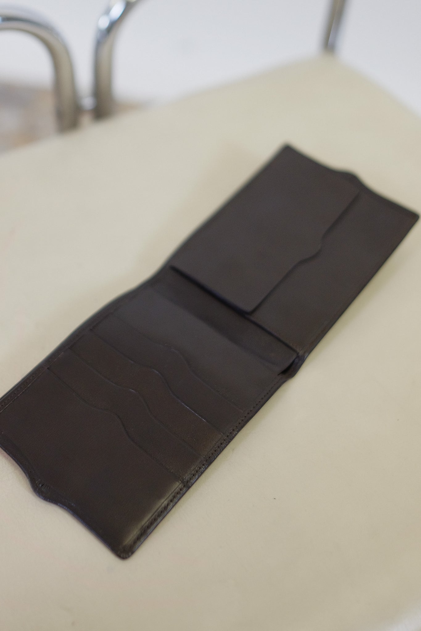 NAZARENO GABRIELLI DEADSTOCK LEATHER WALLET IN CHOCOLATE BROWN