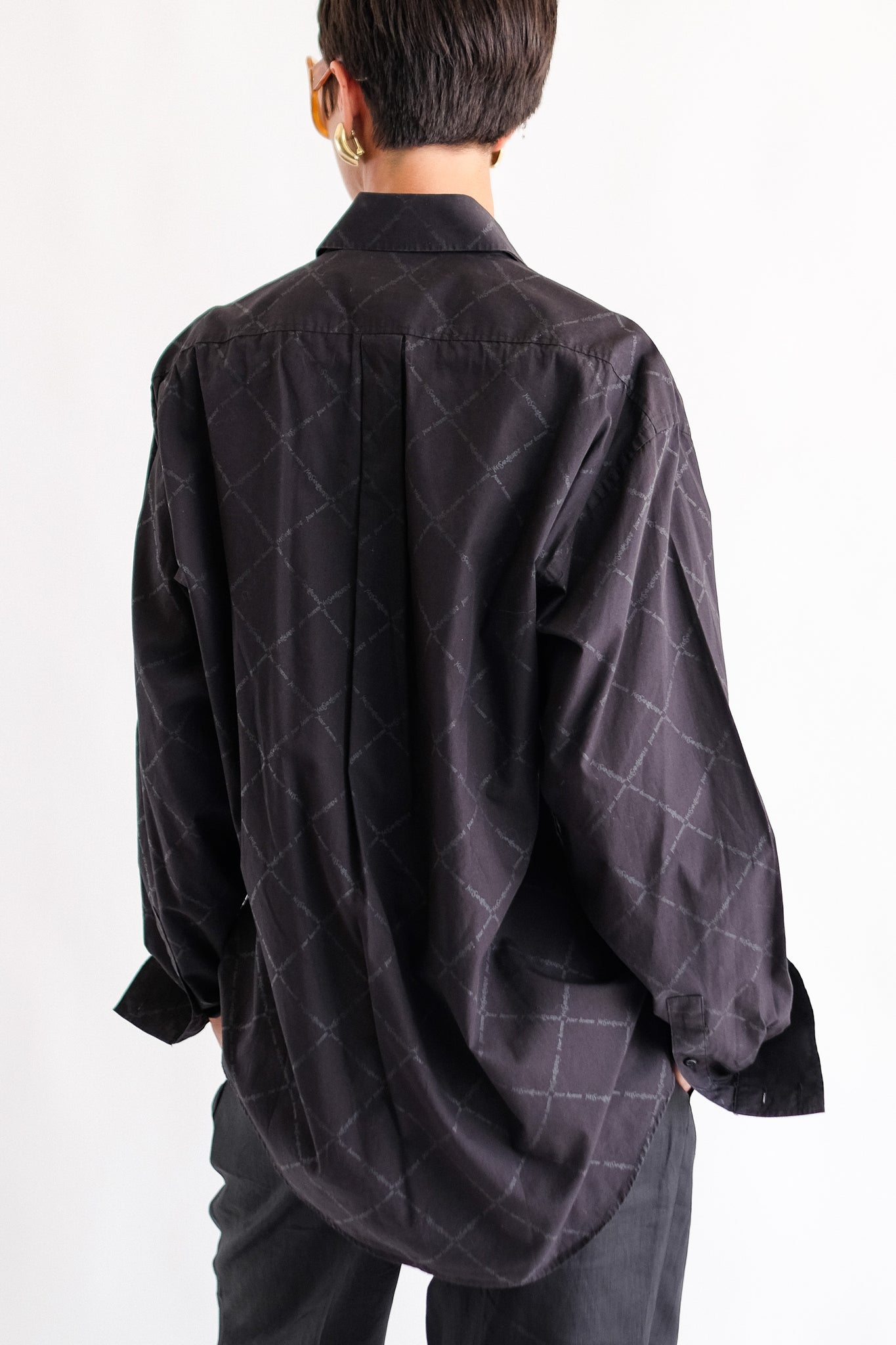 YVES SAINT LAURENT MINI MONOGRAM SHIRT IN BLACK COTTON