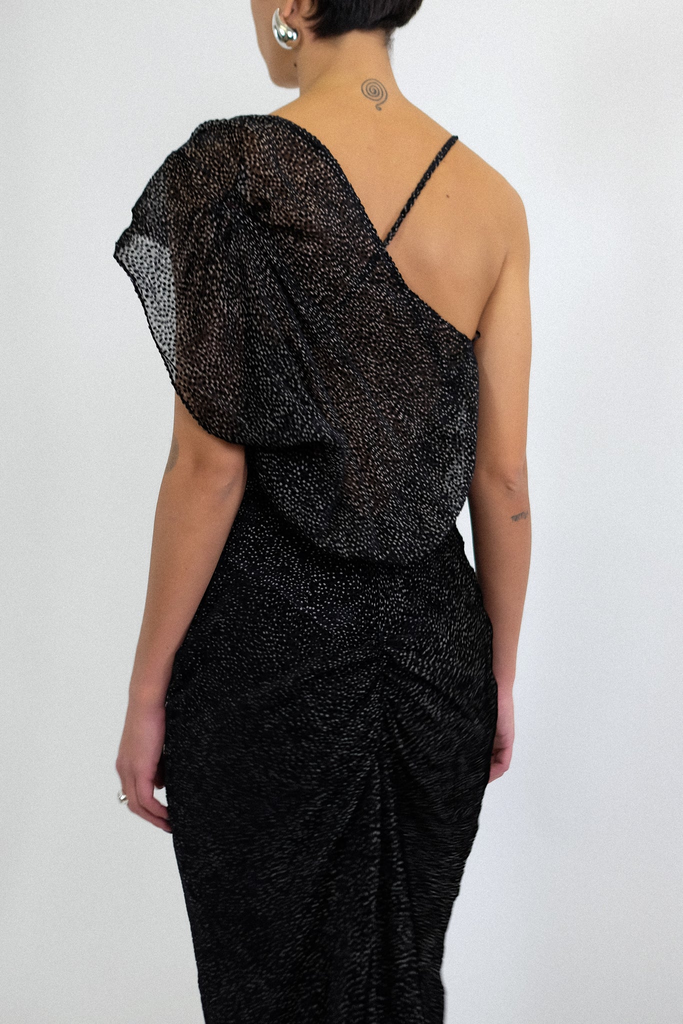 JOHN GALLIANO 2000s DRAPED GOWN IN BLACK AND WHITE DEVORÉ