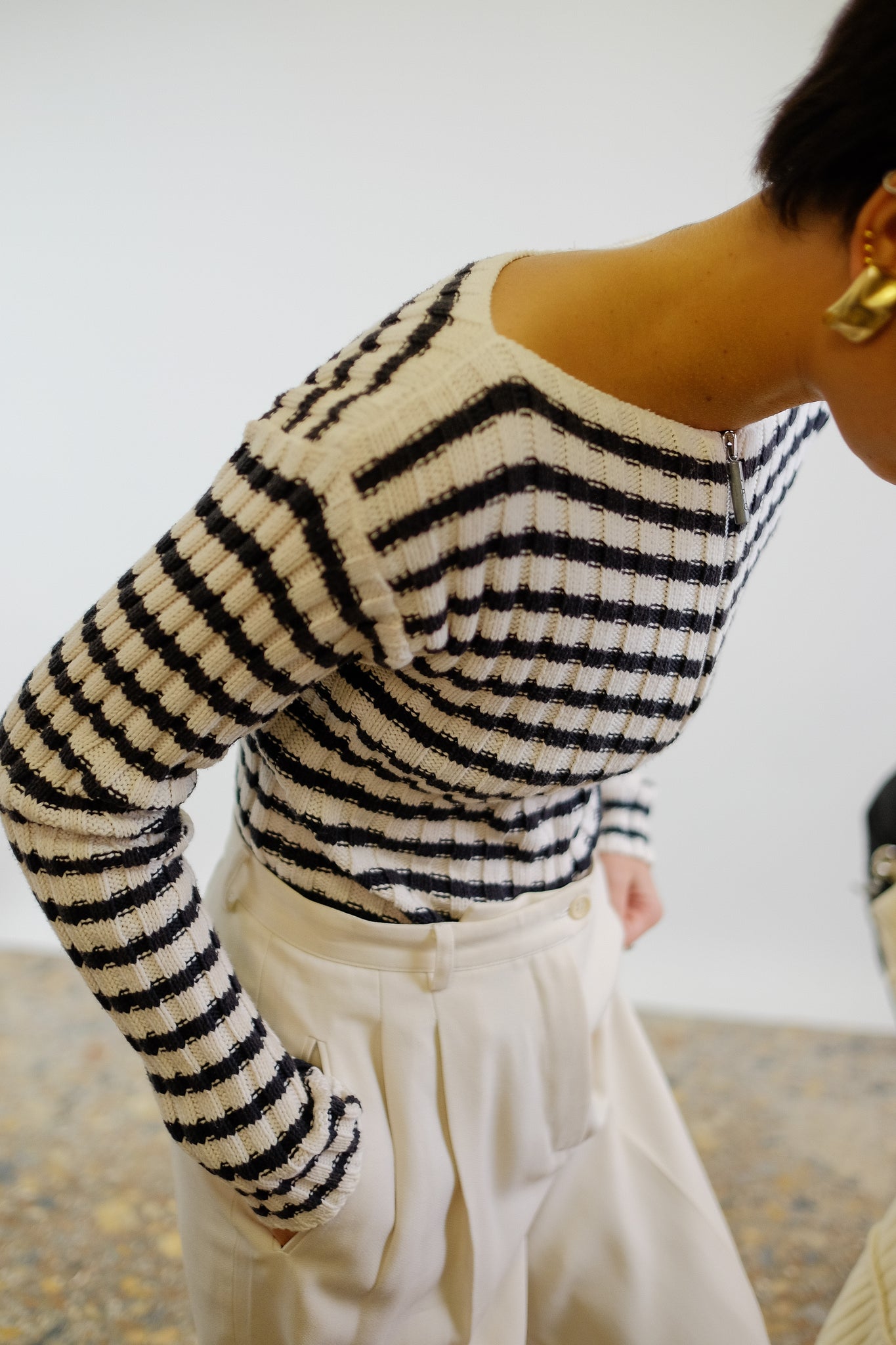 JEAN PAUL GAULTIER KNIT IN BLACK & OFF WHITE STRIPES