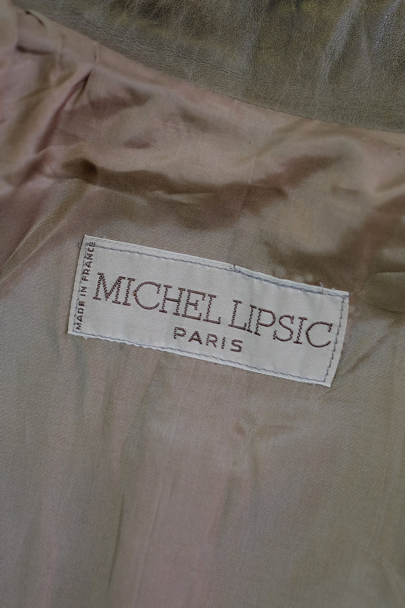 MICHEL LIPSIC LEATHER JACKET IN OLIVE GREEN