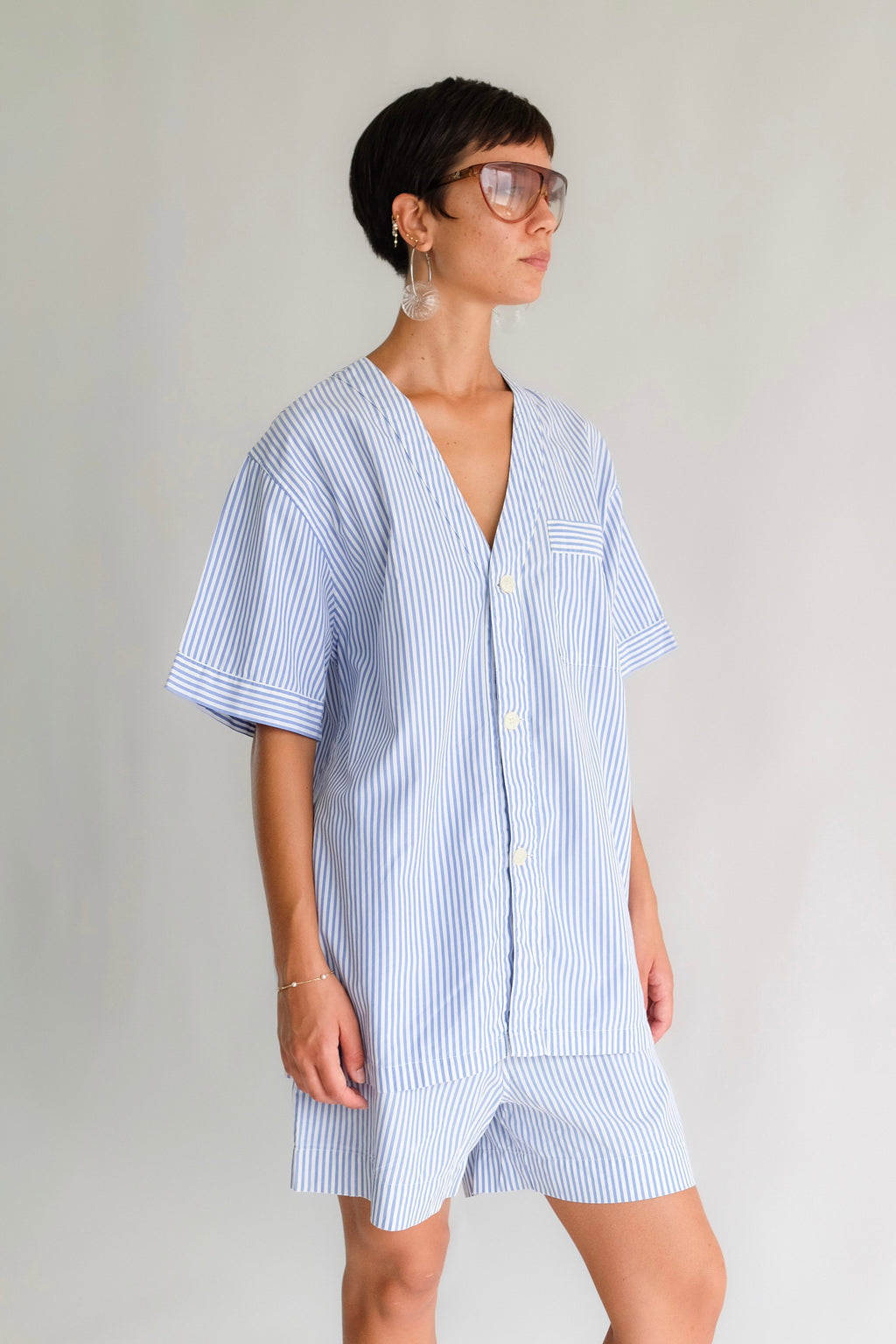 ALBERTO ASPESI STRIPED SET IN LIGHTBLUE AND WHITE COTTON POPLIN