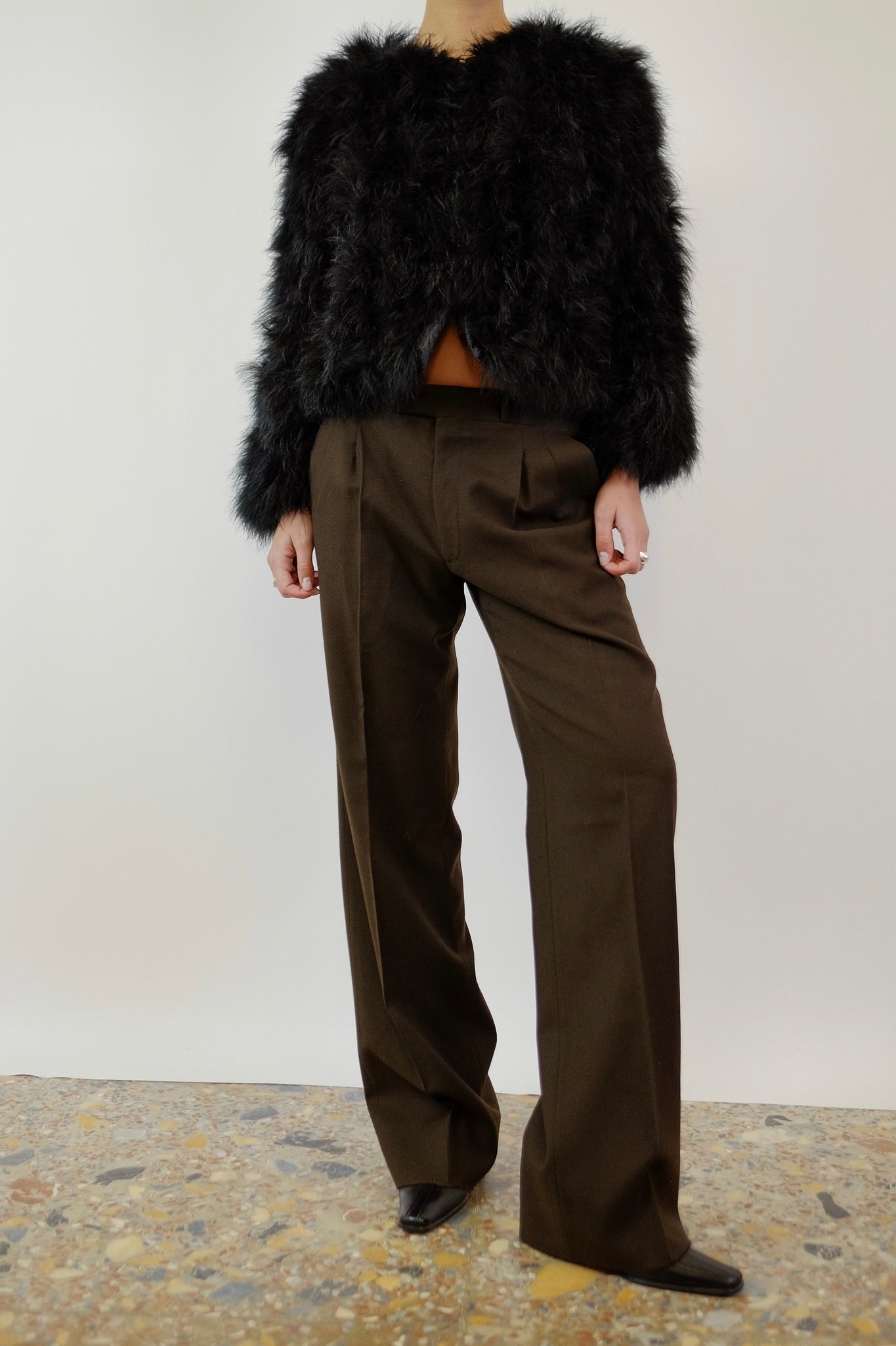 YVES SAINT LAURENT TAILORED PANTS IN BROWN WOOL