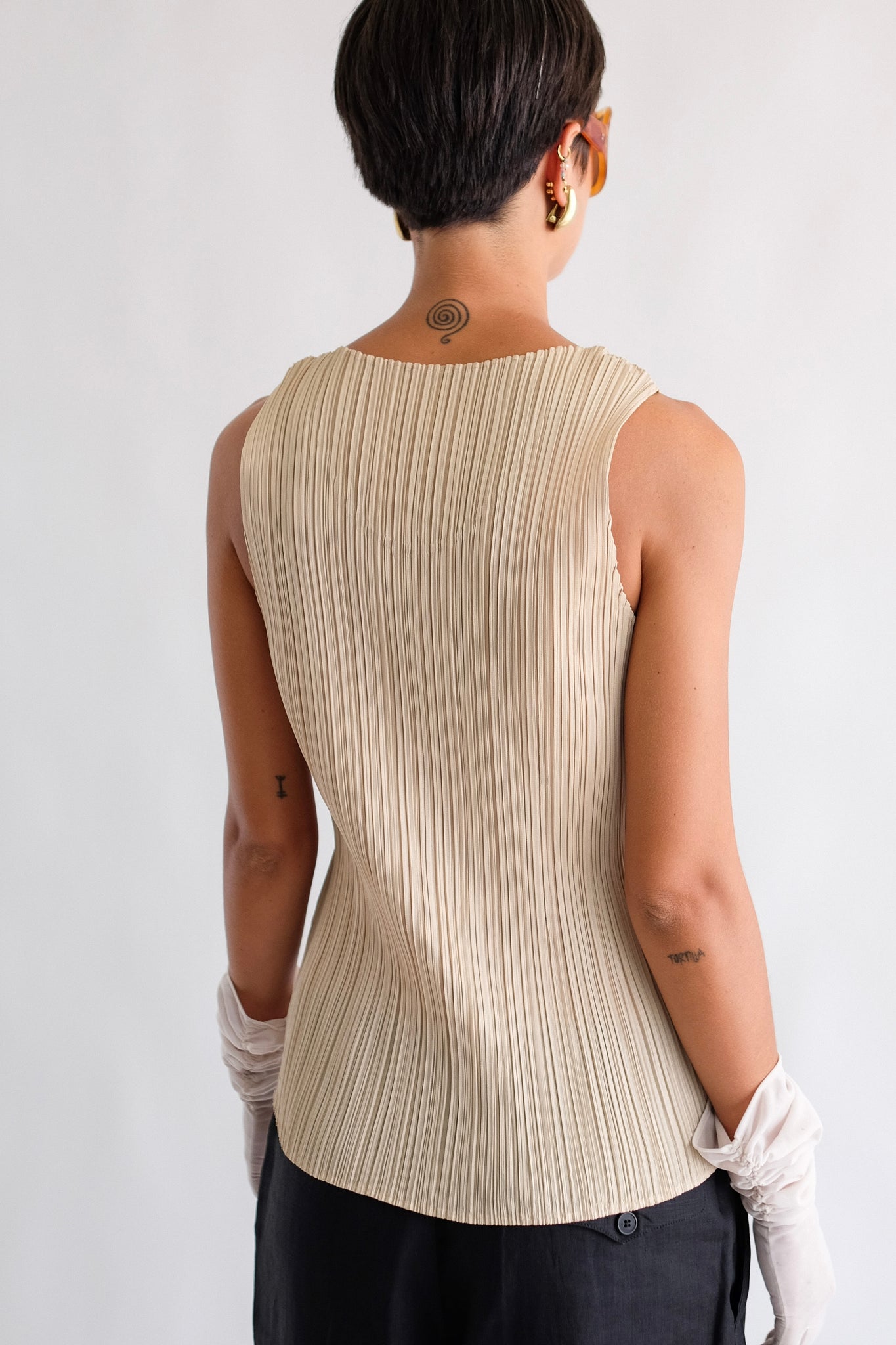 ISSEY MIYAKE PLEATS PLEASE TANK TOP IN BEIGE