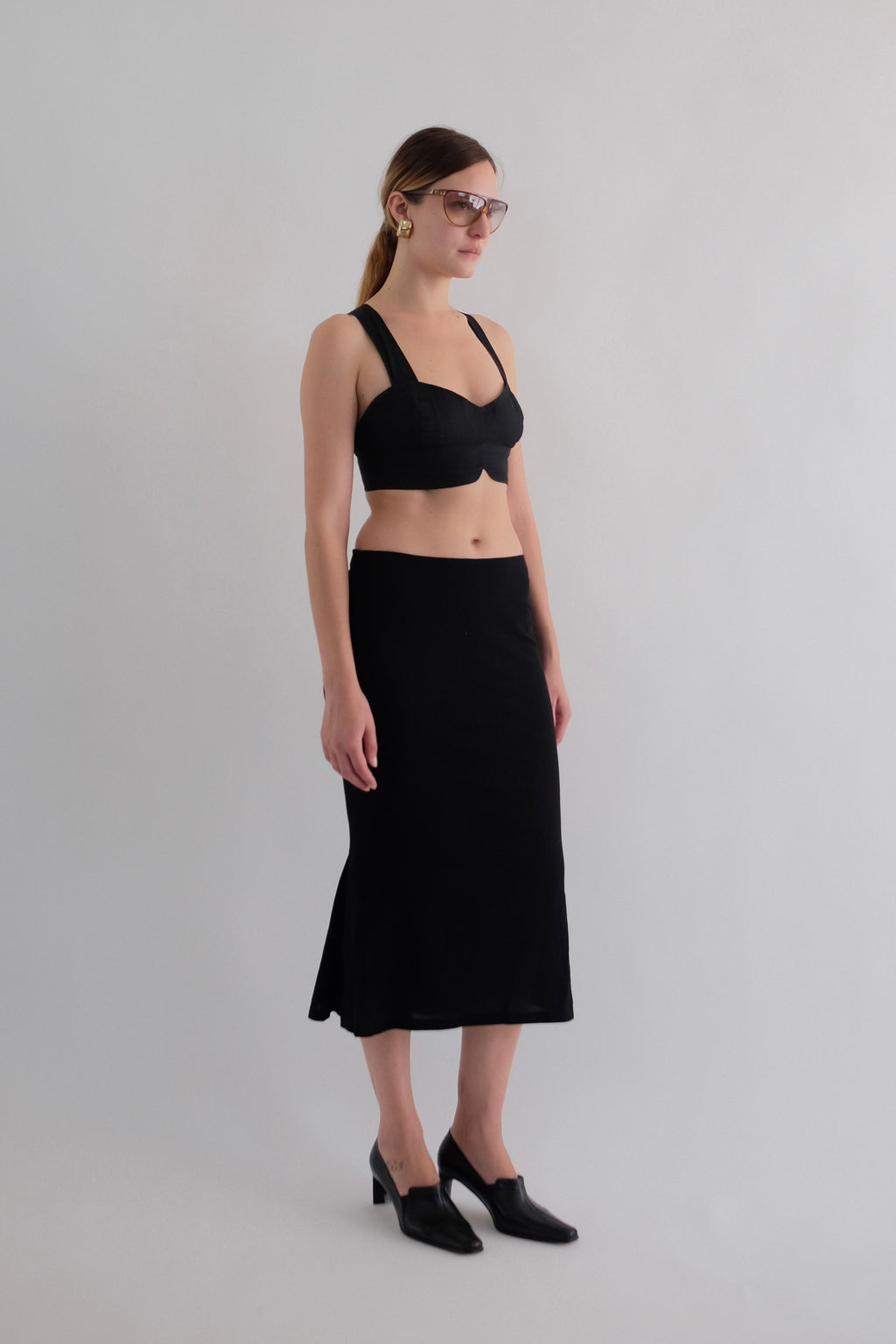 DOLCE AND GABBANA PANNELED MERMAID SKIRT IN BLACK STRETCH