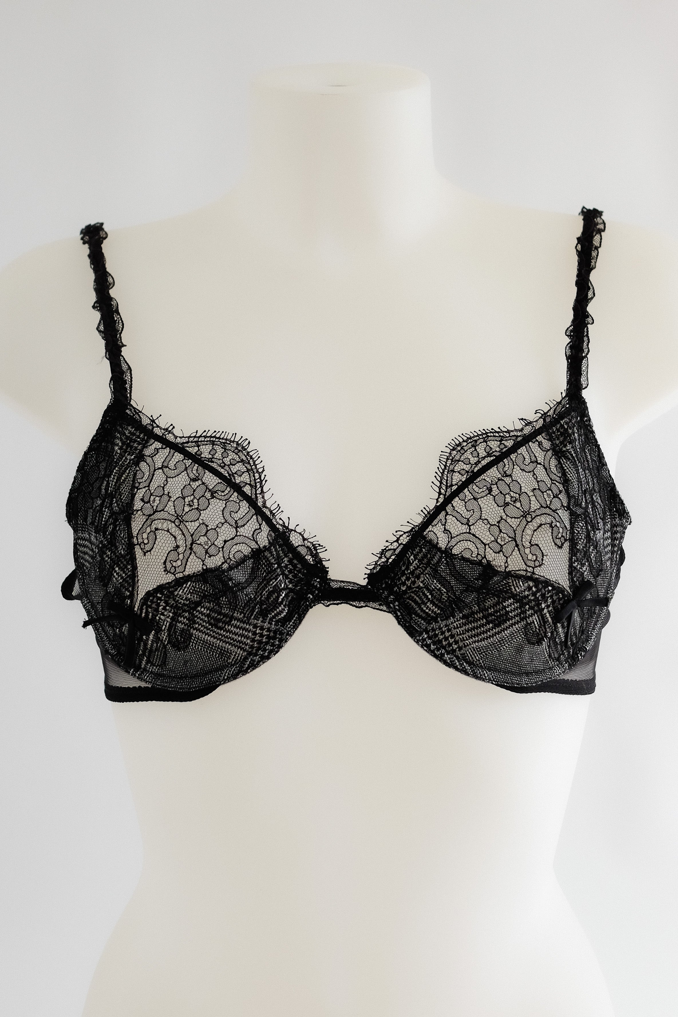 LA PERLA BLACK LABEL BRA TOP IN PANELLED SILK & LACE