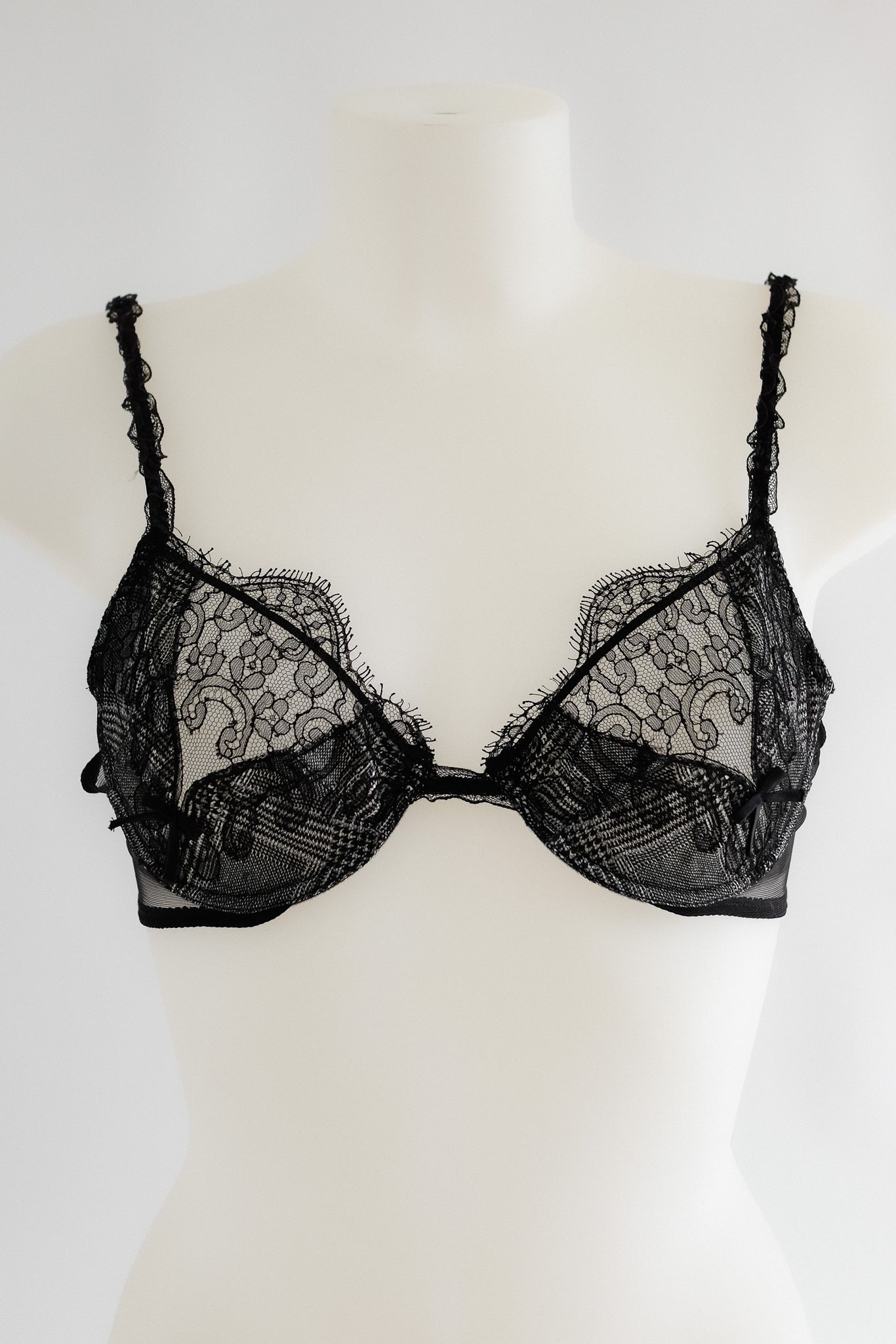LA PERLA BLACK LABEL BRA TOP IN PANELLED SILK & LACE