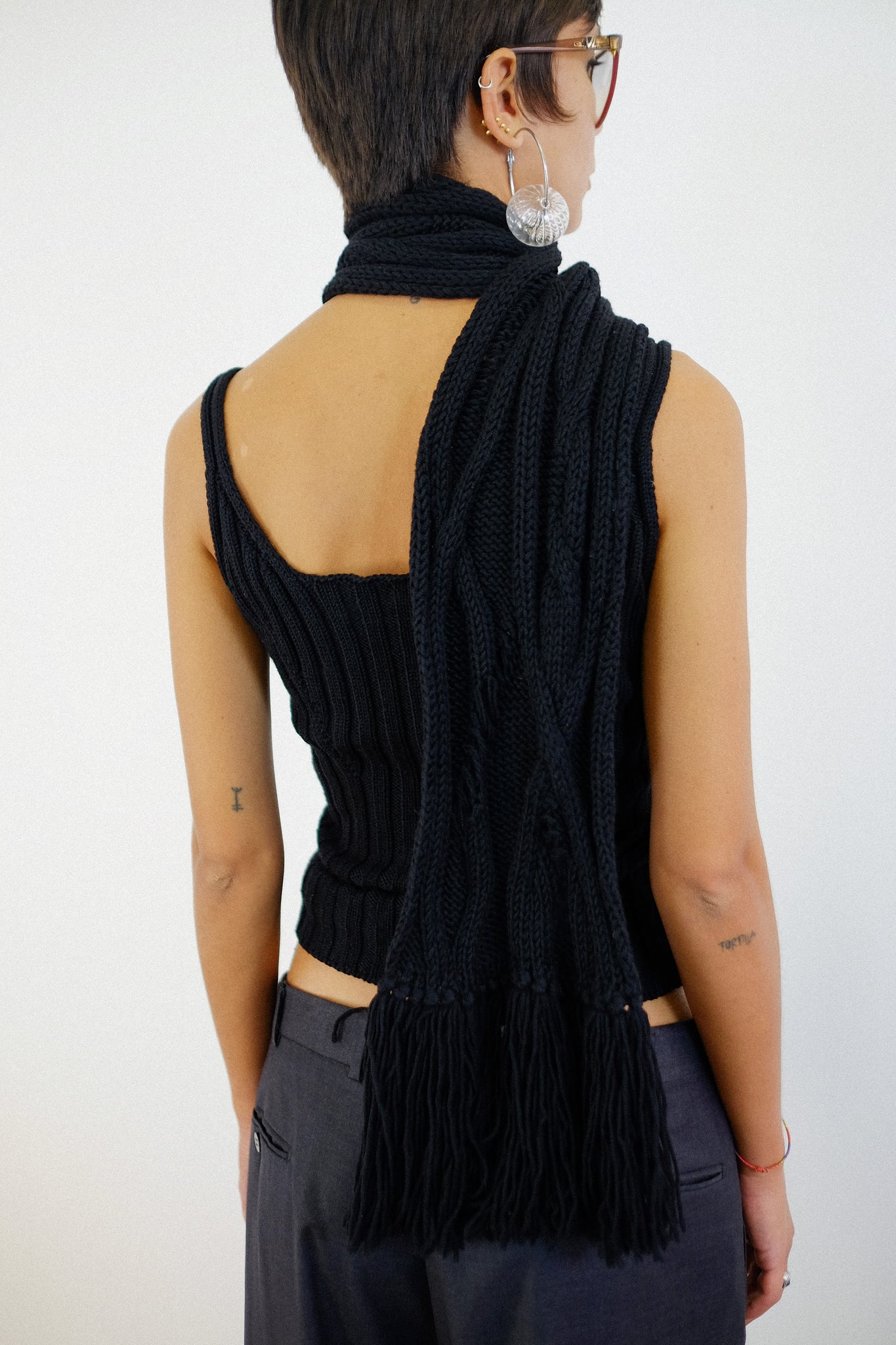 SPORTMAX KNIT TANK WITH BUILT-IN SCARF IN BLACK