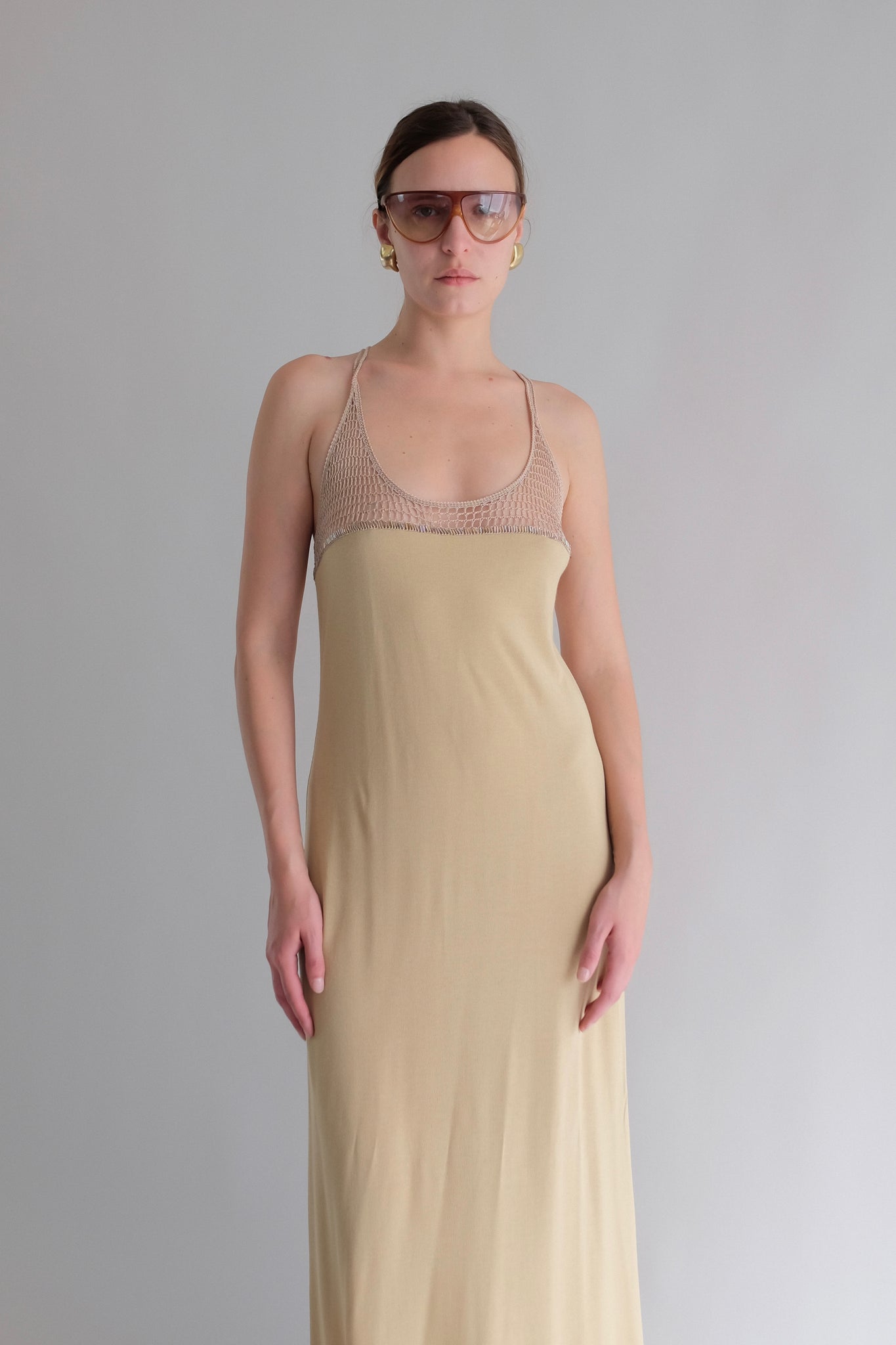 LA PERLA HAND BEADED CROCHET DRESS IN BEIGE