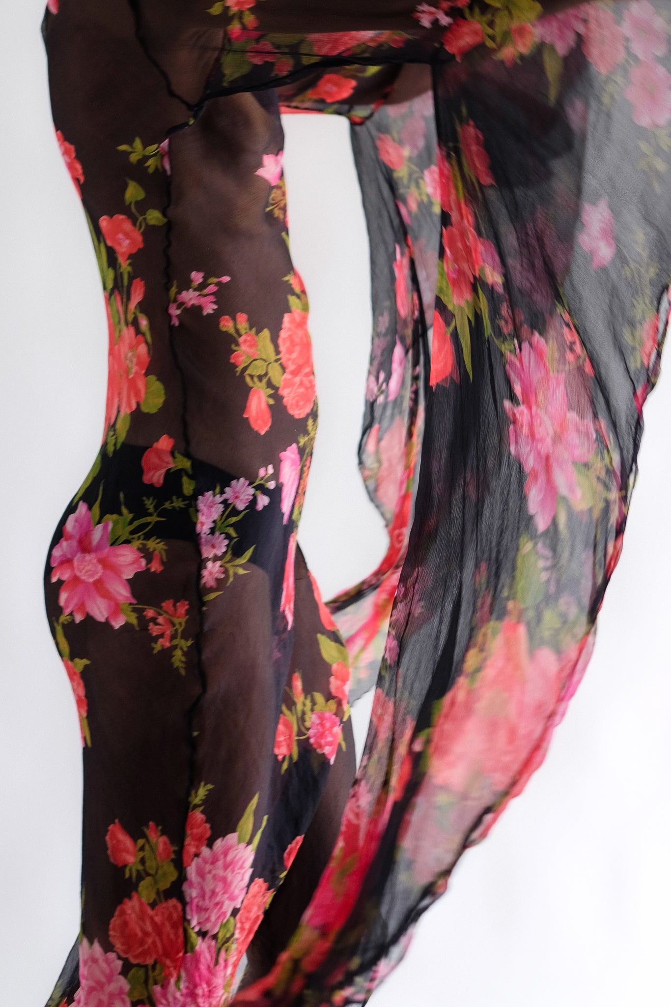 FLORAL BIAS CUT SEMI-SHEER TENDRIL DRESS IN SILK FLOREAL