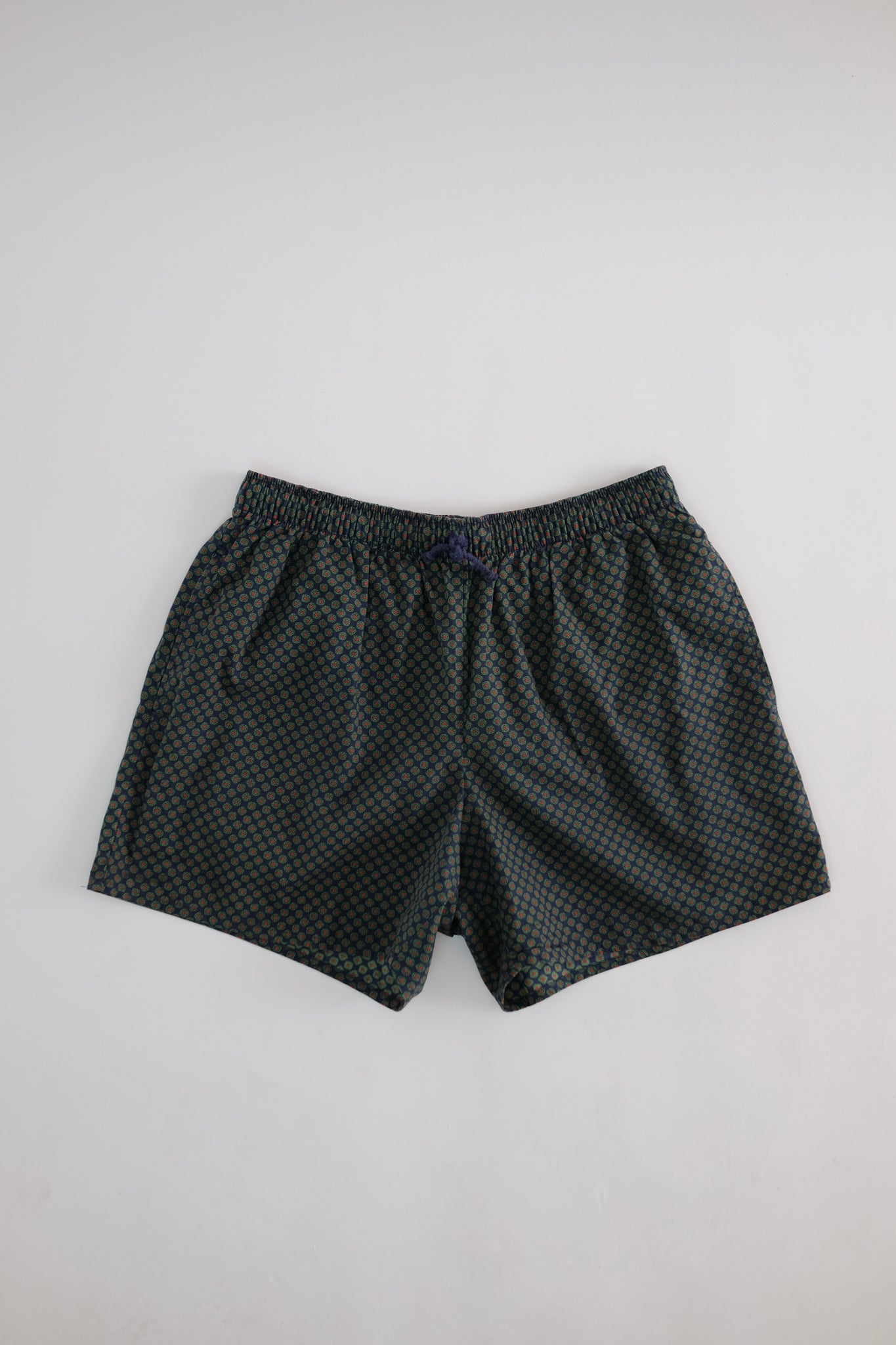 1980S FENDI UOMO COTTON SHORTS IN BLUE & GREEN MONOGRAM.