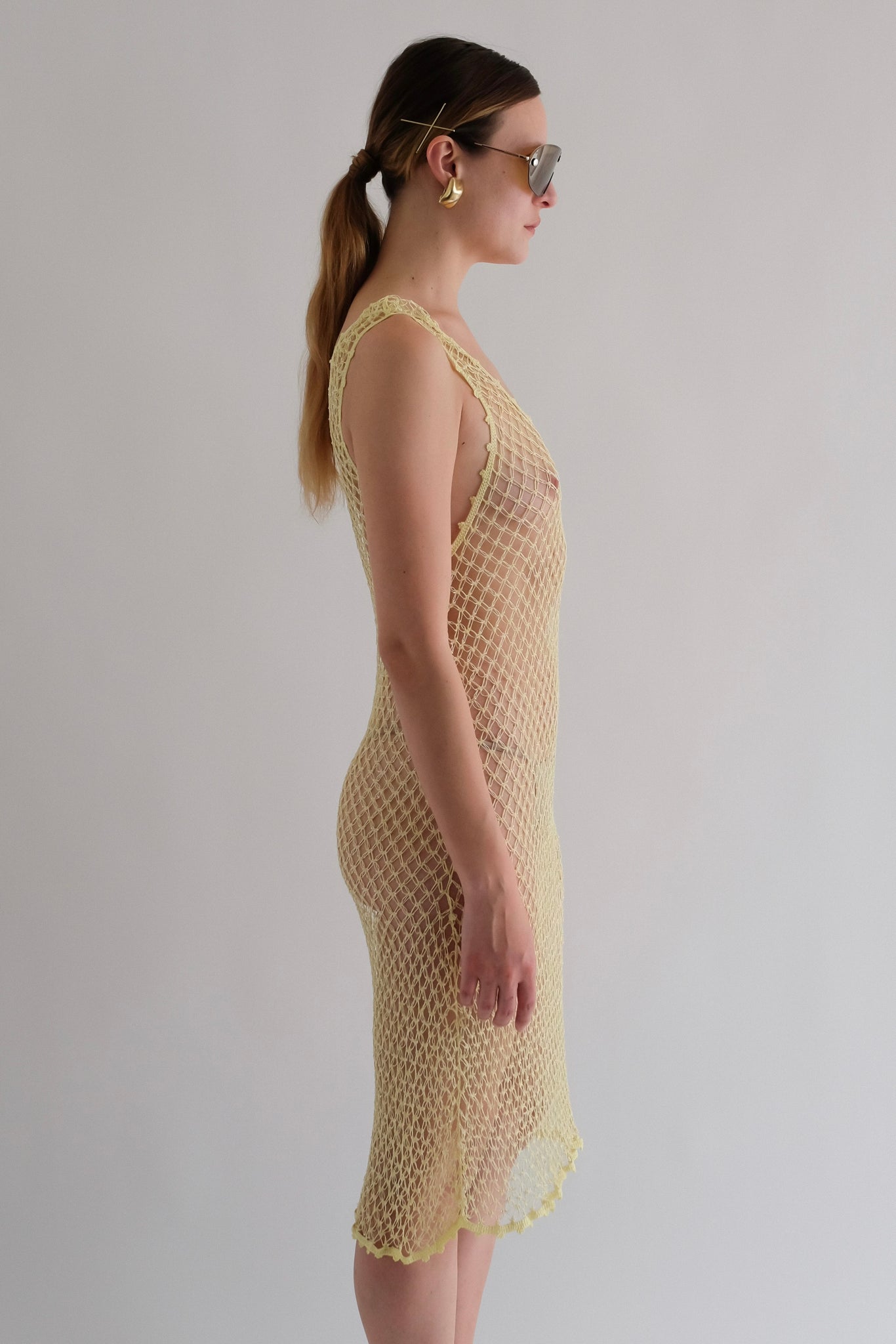 LA PERLA MACRAME DRESS IN YELLOW BEADED NET