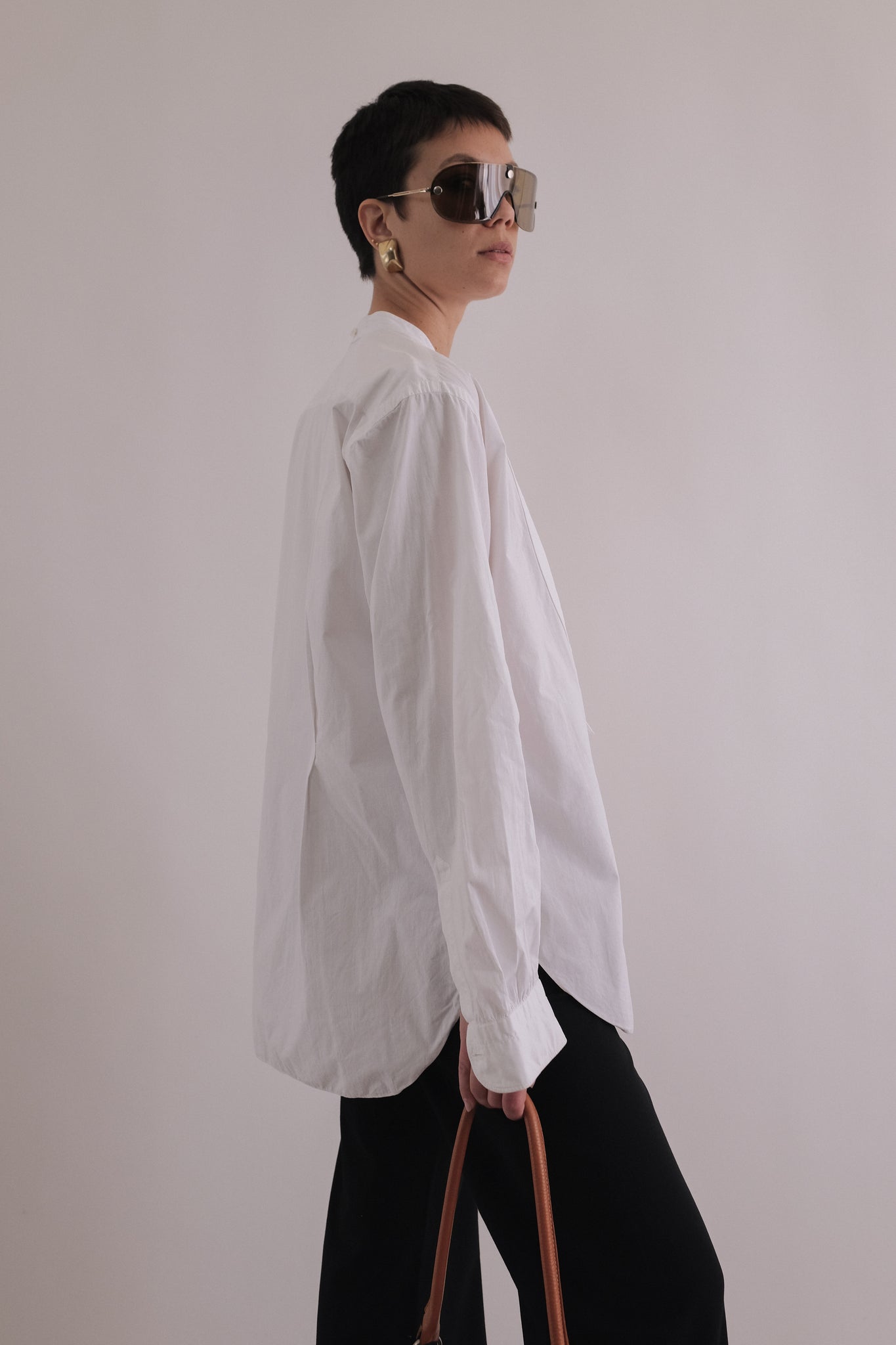 ANNA FALLANI MENSWEAR ANTIQUE 1940S SMOCK SHIRT IN WHITE