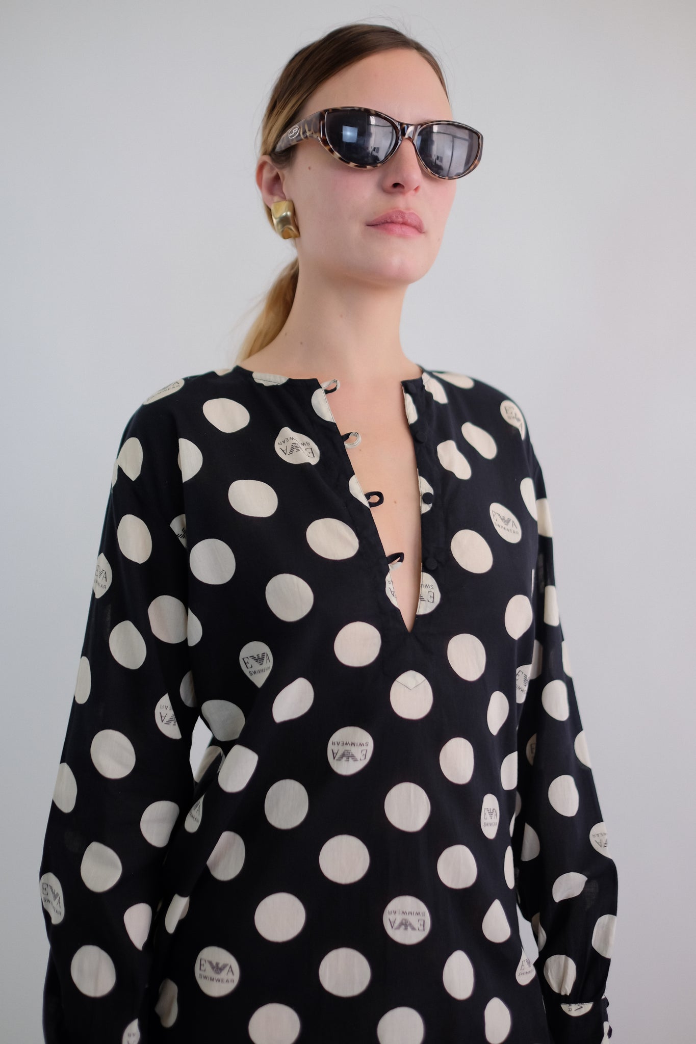 1990S ARMANI COTTON POLKA DOT DRESS IN BLACK AND WHITE VOILE