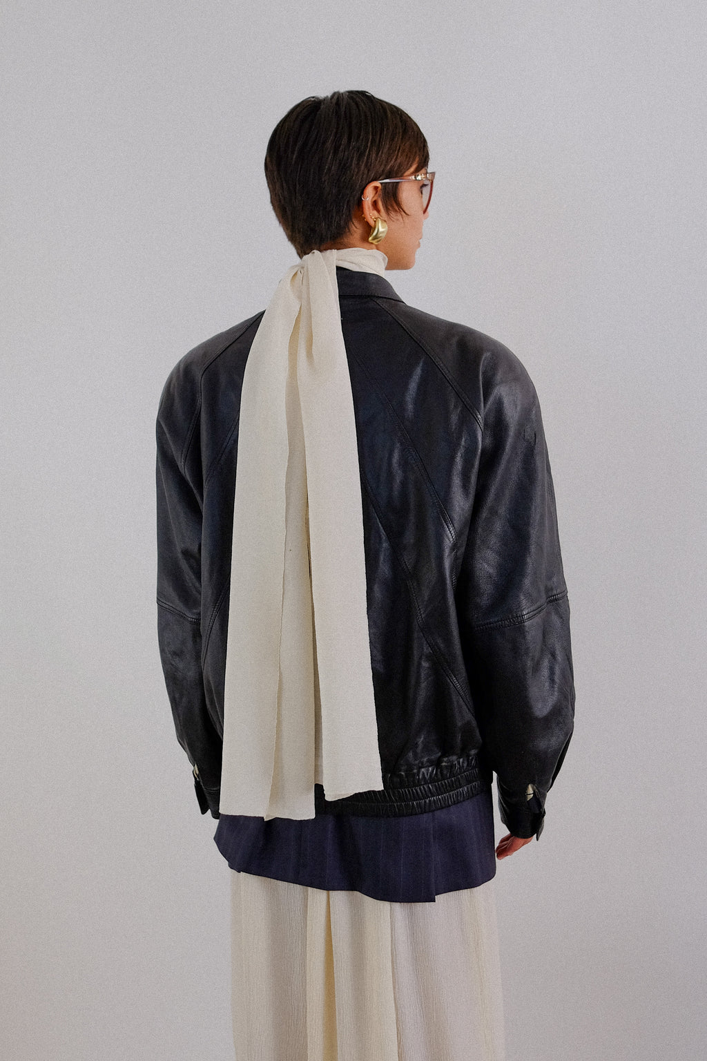 ITALIAN CHEVRON LEATHER BOMBER JACKET