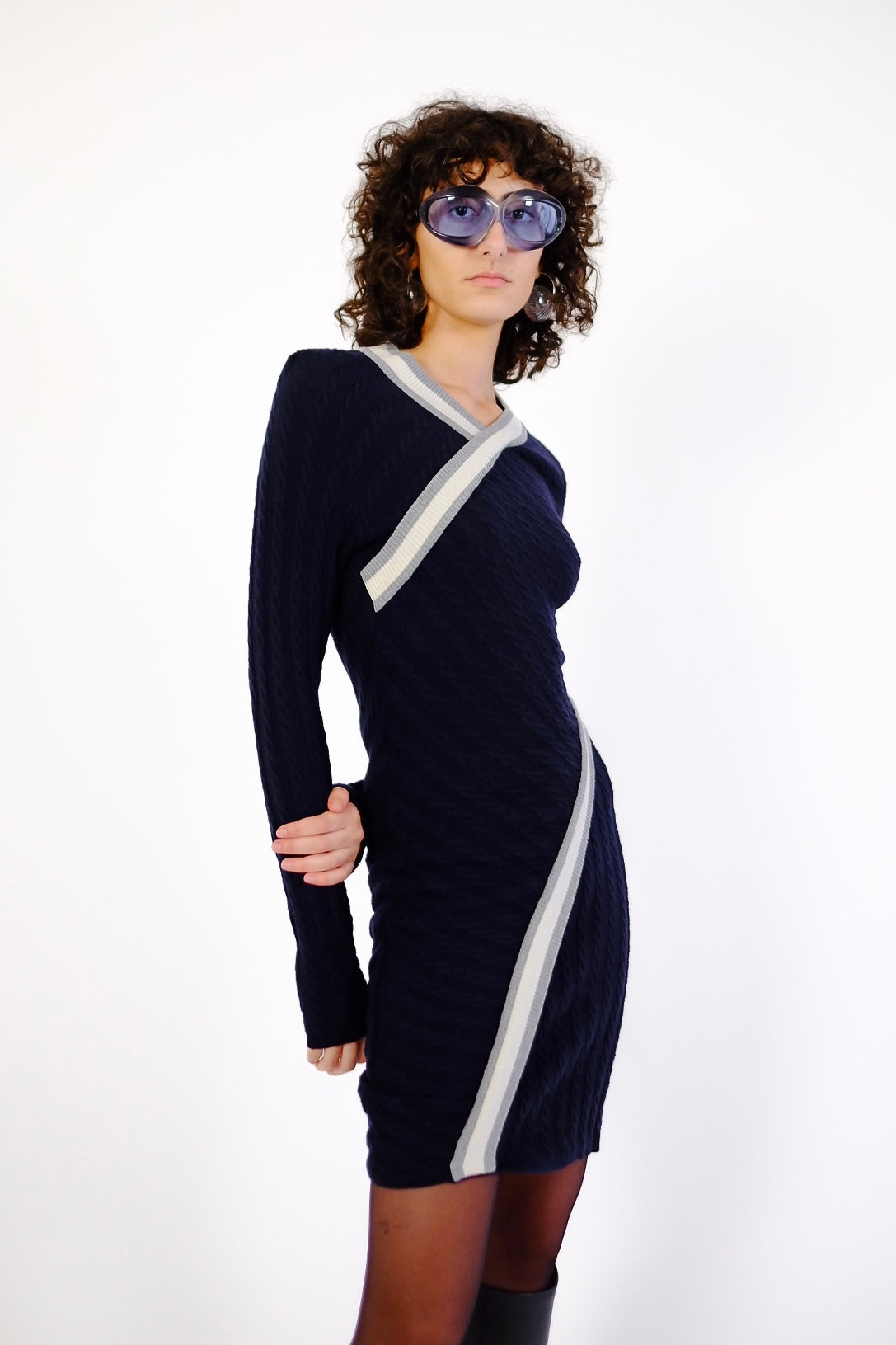 LACOSTE CABLE KNIT TWIST DRESS