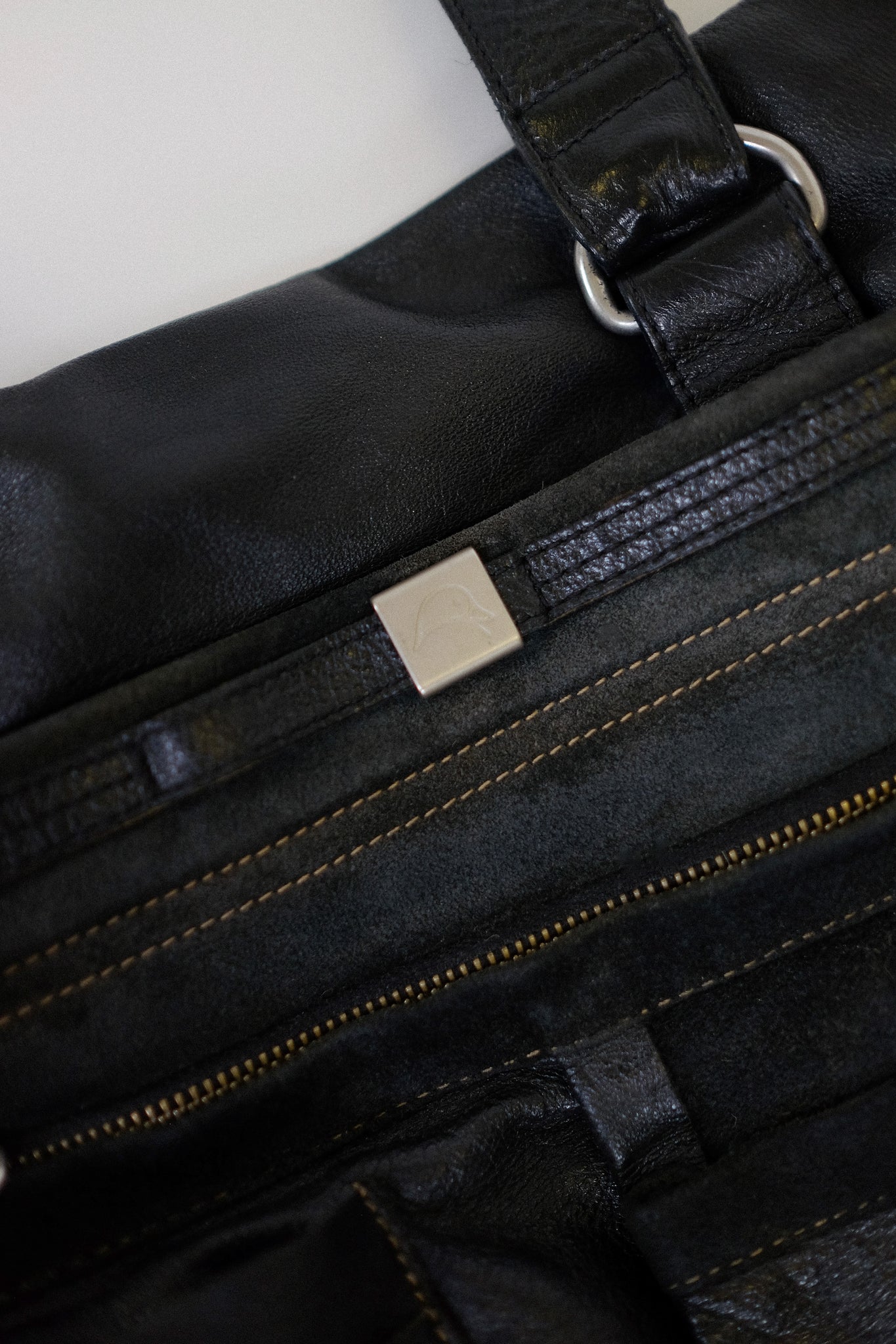 1990s MANDARINA DUCK LEATHER WORK BAG IN BLACK