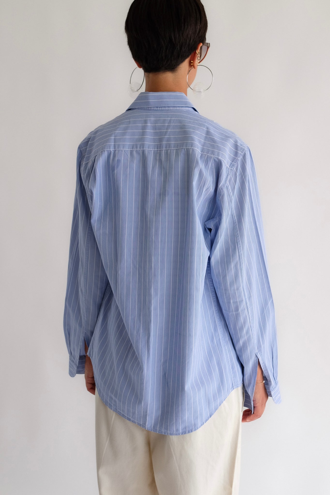 CP COMPANY STRIPED SHIRT IN LIGHT BLUE COTTON POPLIN