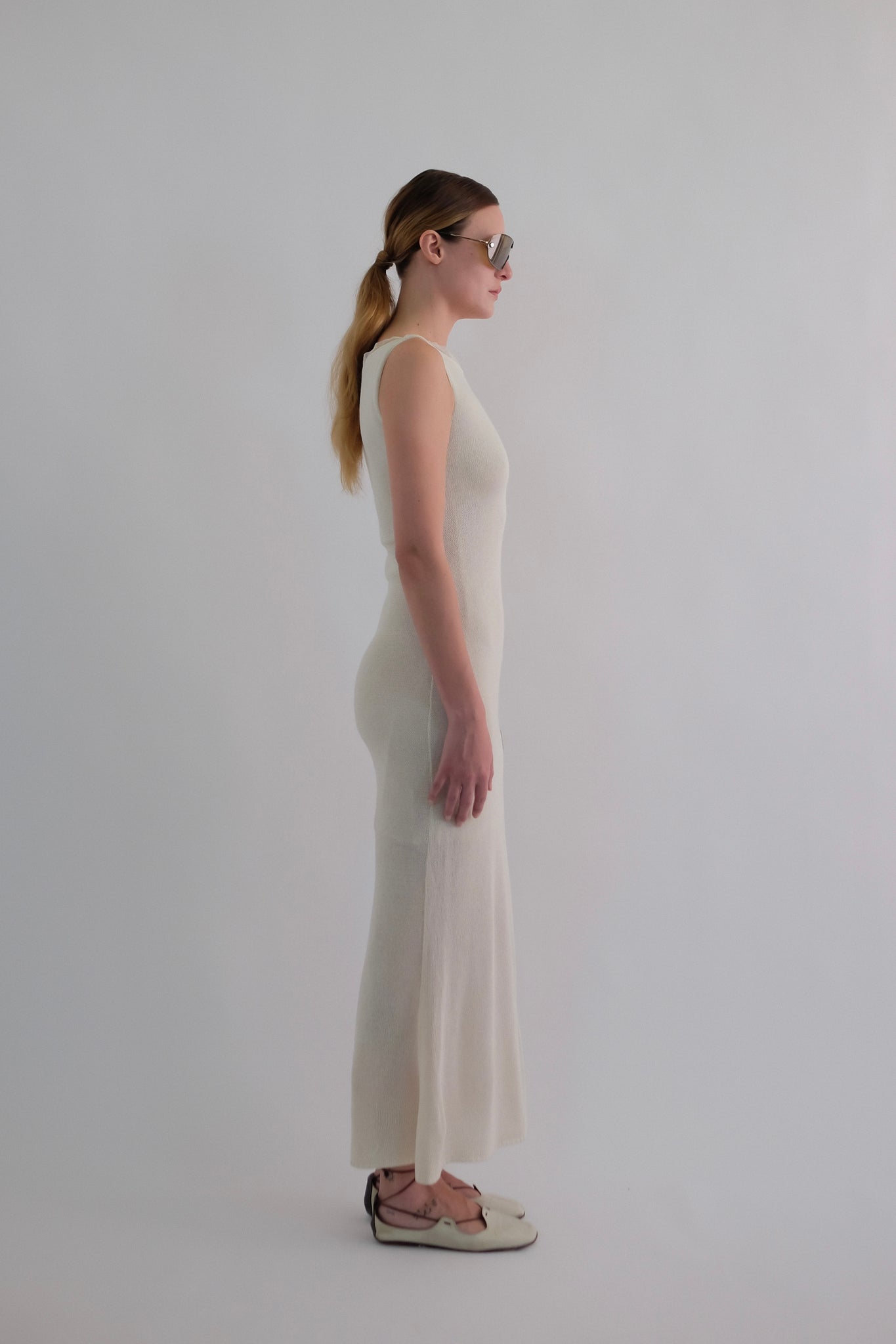 COMPAGNIA ITALIANA COTTON KNIT MAXI DRESS IN WHITE